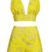 Yellow Jaquard Two Piece Halter and Short Set