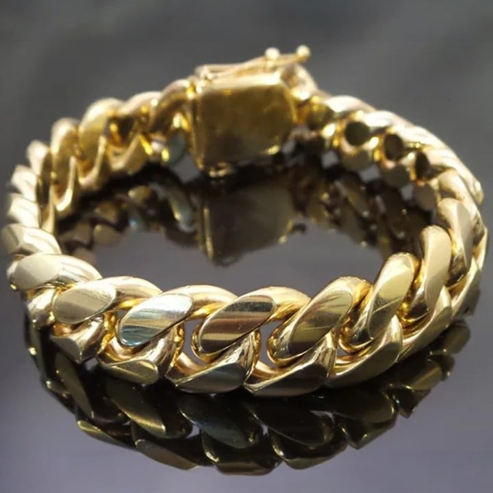 Men's Yellow Gold 316 Stainless Steel Hip Hop Heavy Miami Cuban Link Bracelet 7