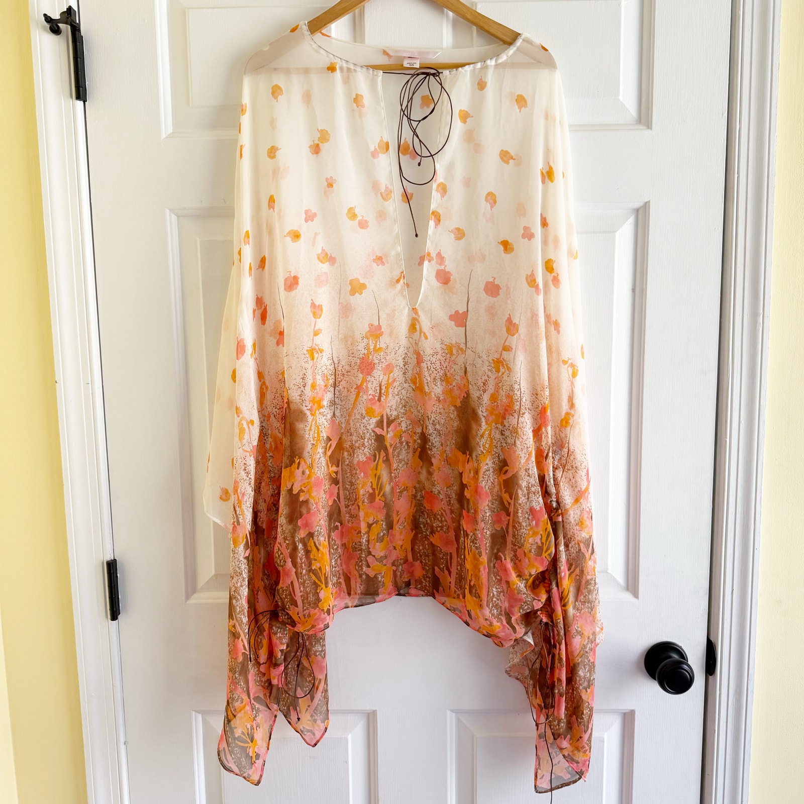 Victoria’s Secret Sheer Orange Floral Kaftan Flowy Top One Size Boho Whimsical
