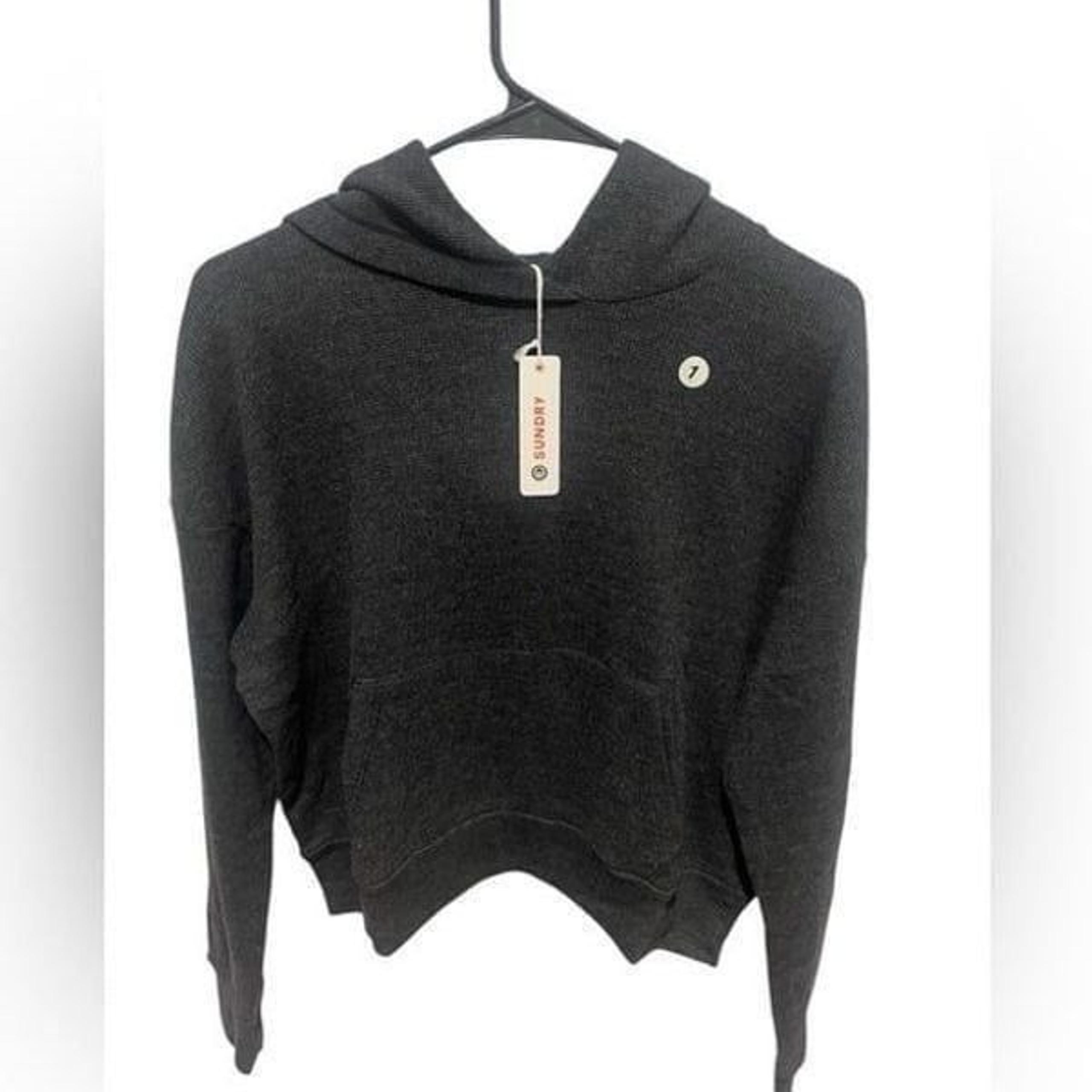 NWT women's Sundry thermal hoodie dark gray size 1 (small) with front pocket