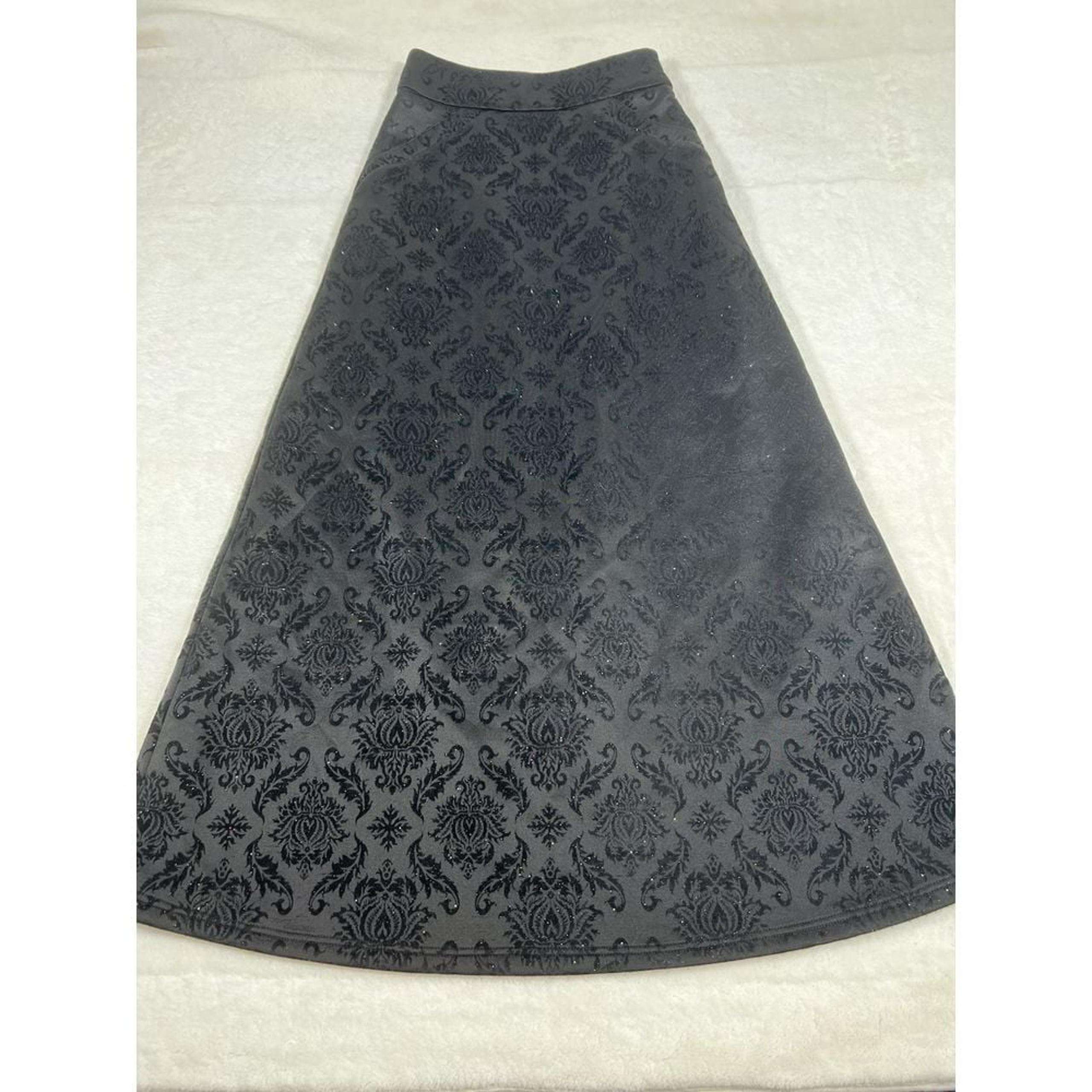 Women Velvet Damask Brocade Skirt Aline Black Maxi Witchcore Whimsy Goth Cosplay