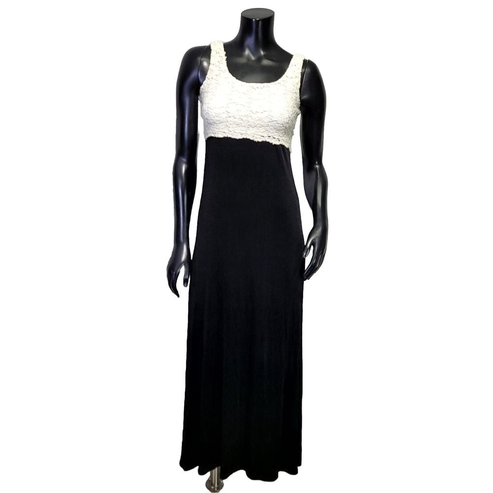 Vintage 90s Jalate Ltd. Womens S White Crochet Tank Black Jersey Knit Maxi Dress