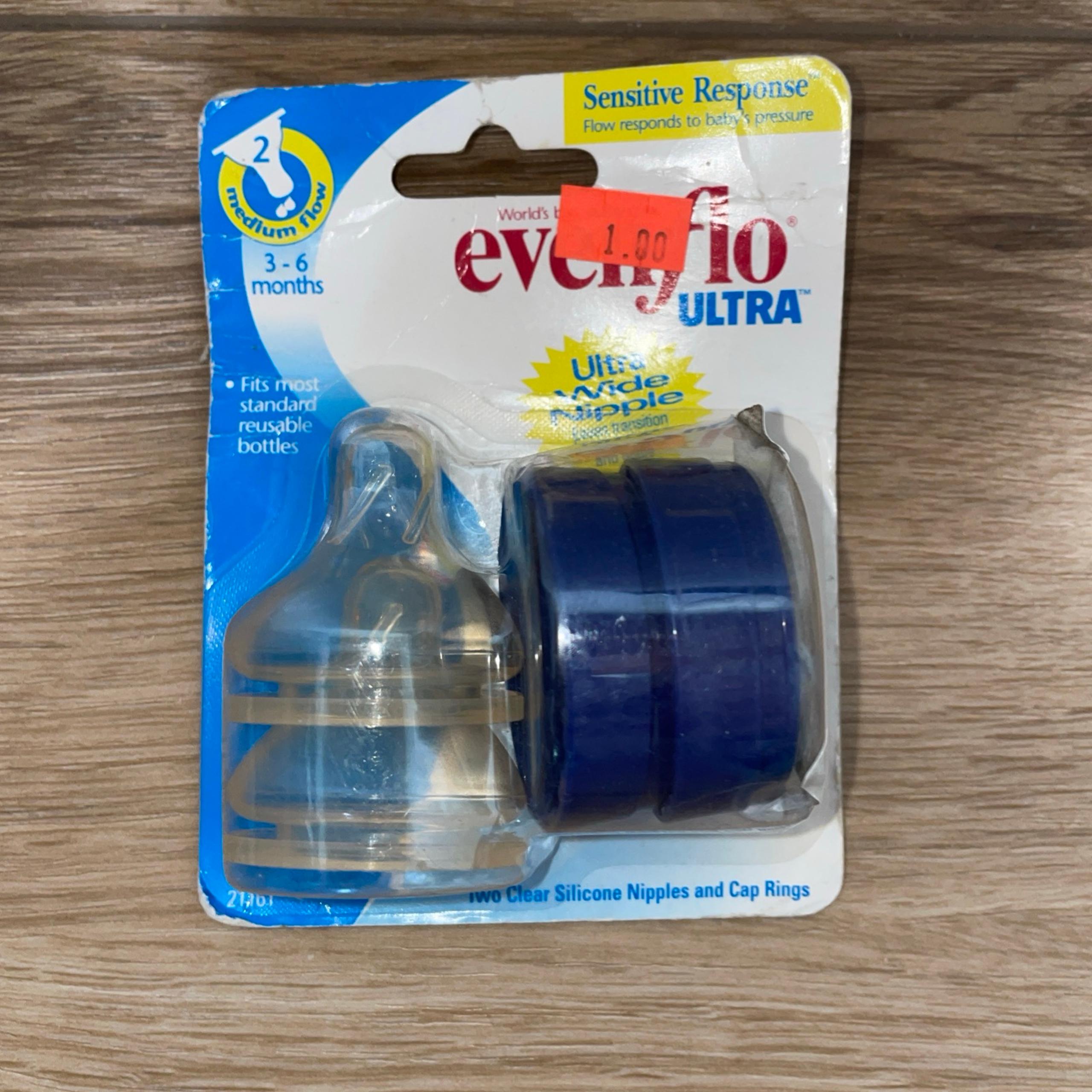 Evenflo Ultra Wide Nipples & Rings for Standard Baby Bottles 3-6m