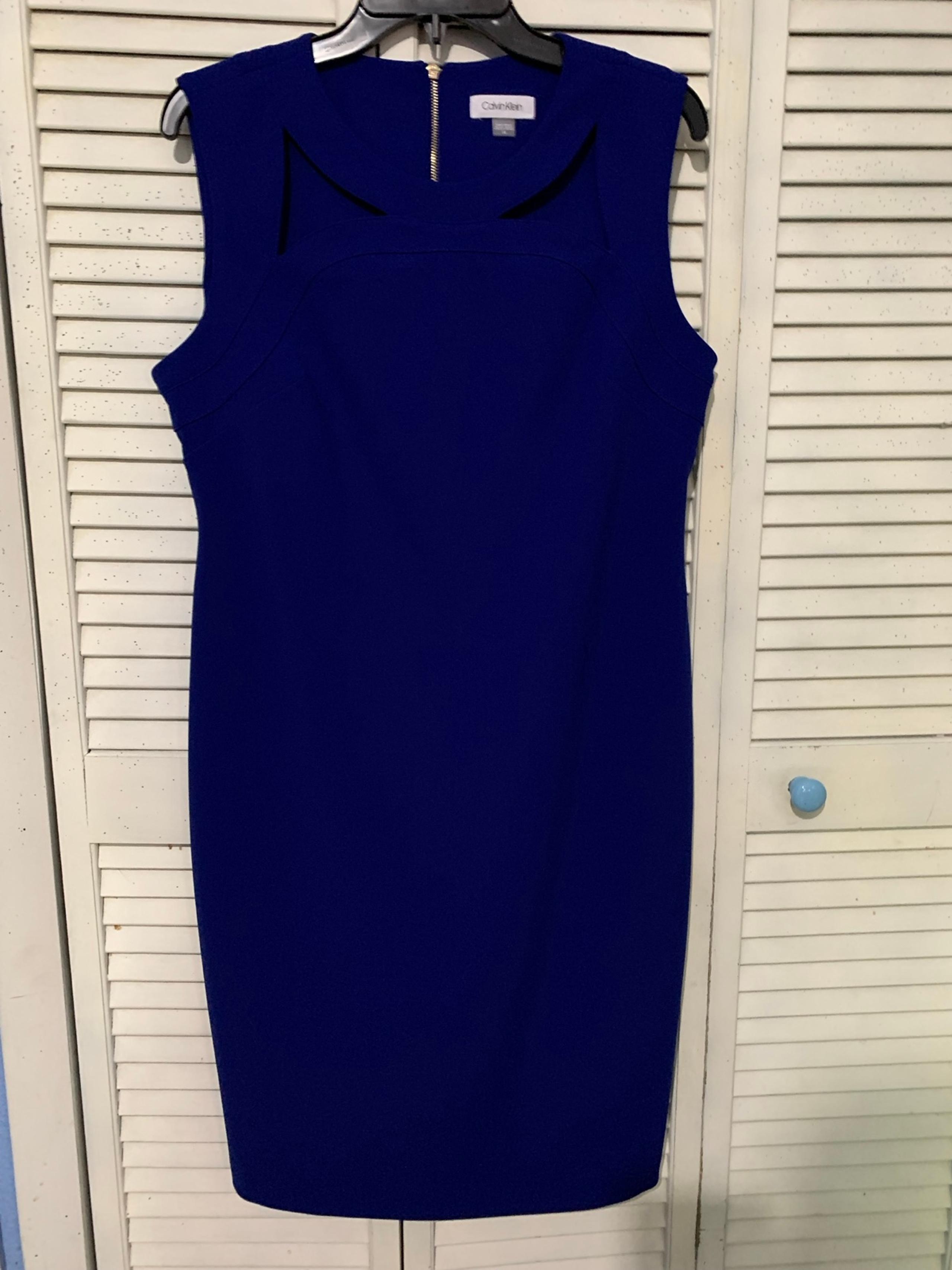 Calvin Klein Cobalt Blue Sleeveless Cutout Dress 14 Career Business TT12