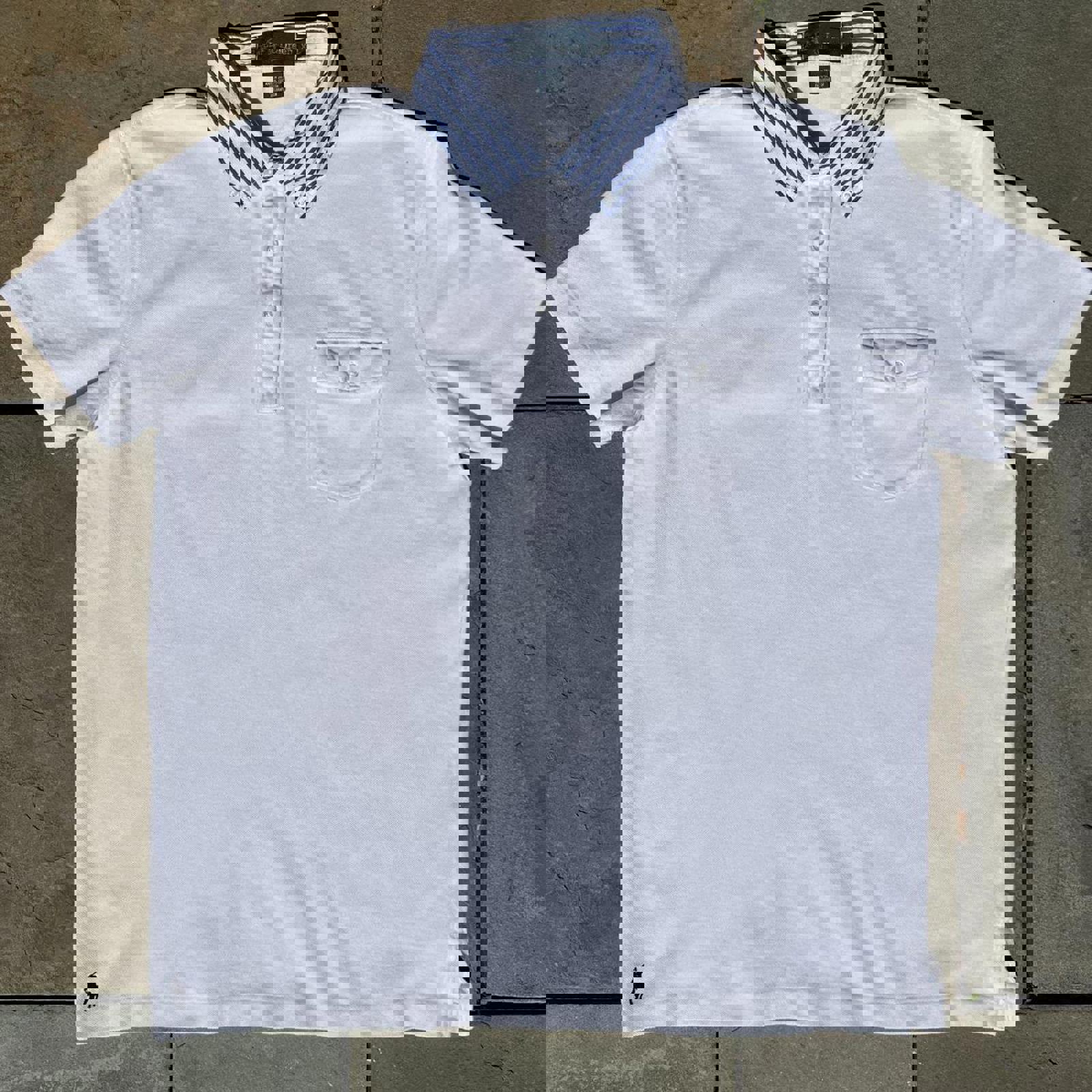 Y2K Polo by Ralph Lauren Poplin Stripe Collar Pique Polo