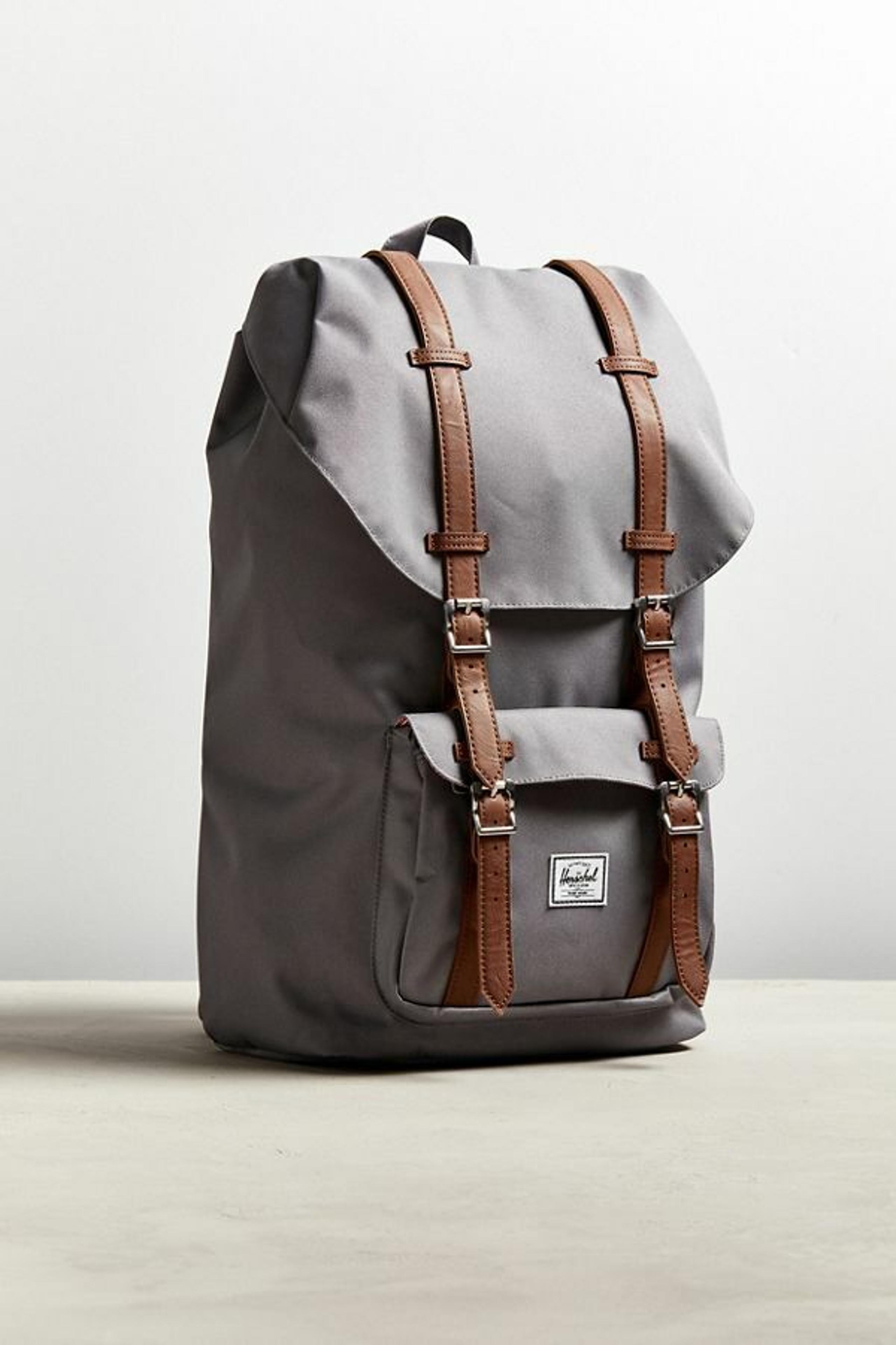 Herschel Supply Co Little America Backpack Grey Brown Leather 25L 15" Laptop NEW