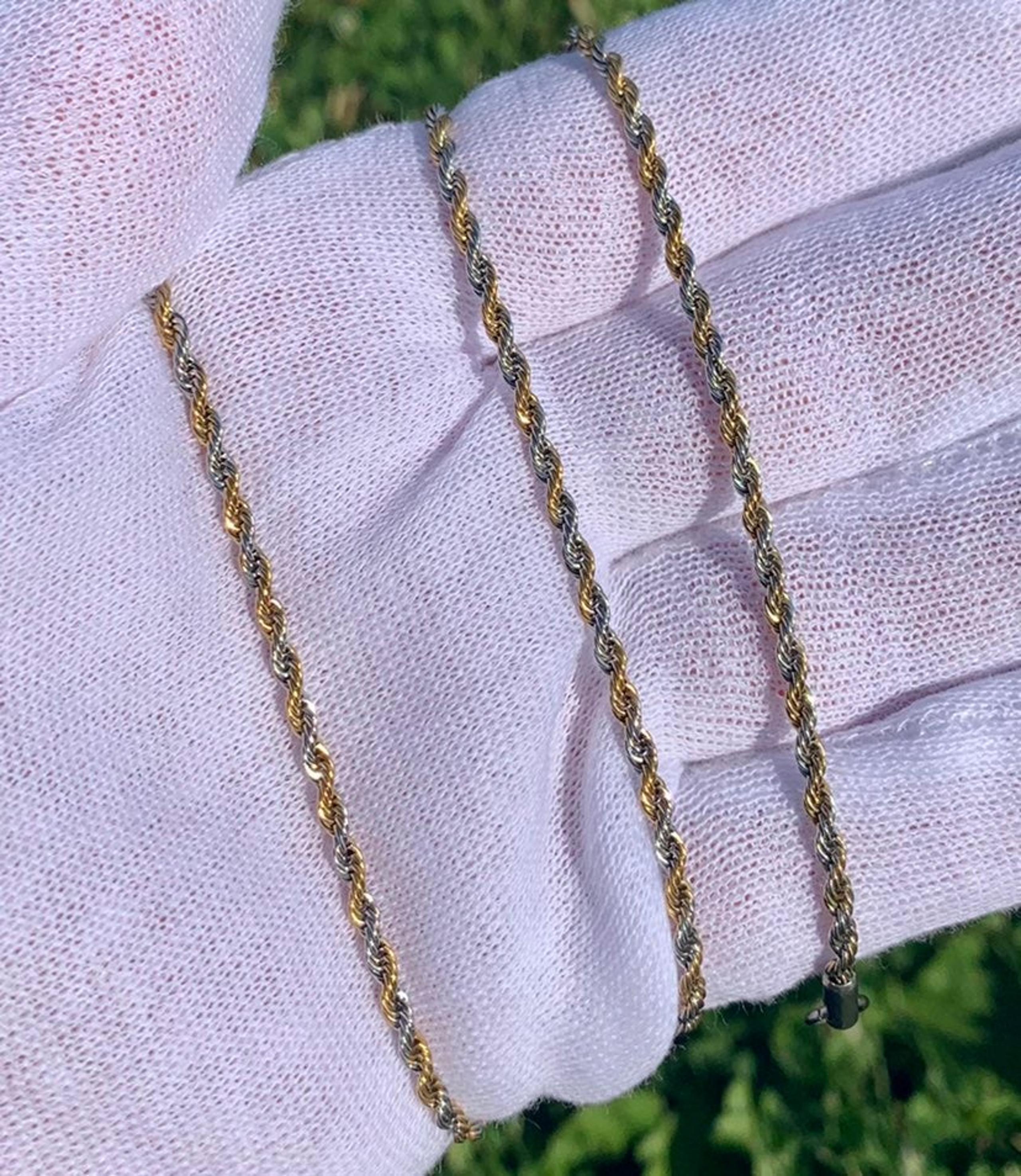 Silver And Gold Rope Chain Stainless Steel Necklace 2MM 20 Inch Mens Womens