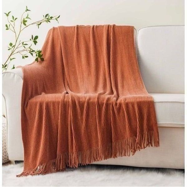 Caramel Soft Chenille Knit Throws with Tassels