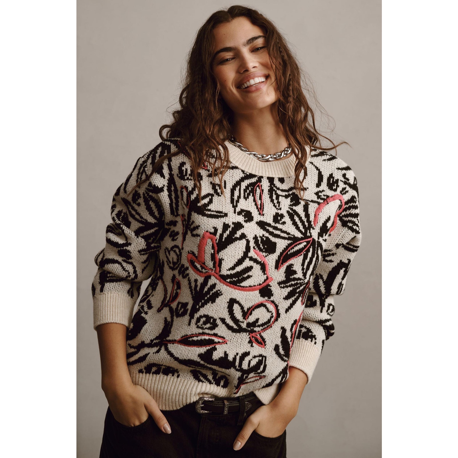 NWT Anthropologie Floral Embroidered Sweater - XL