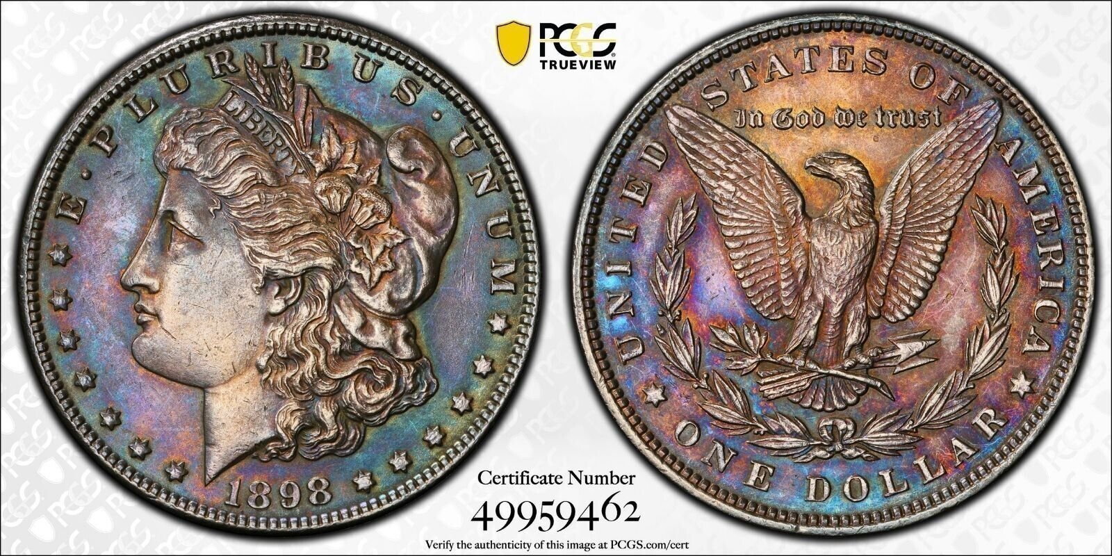 Beautiful Rainbow Toned 1898-P Morgan 1 PCGS Genuine Cleaned-UNC Detail