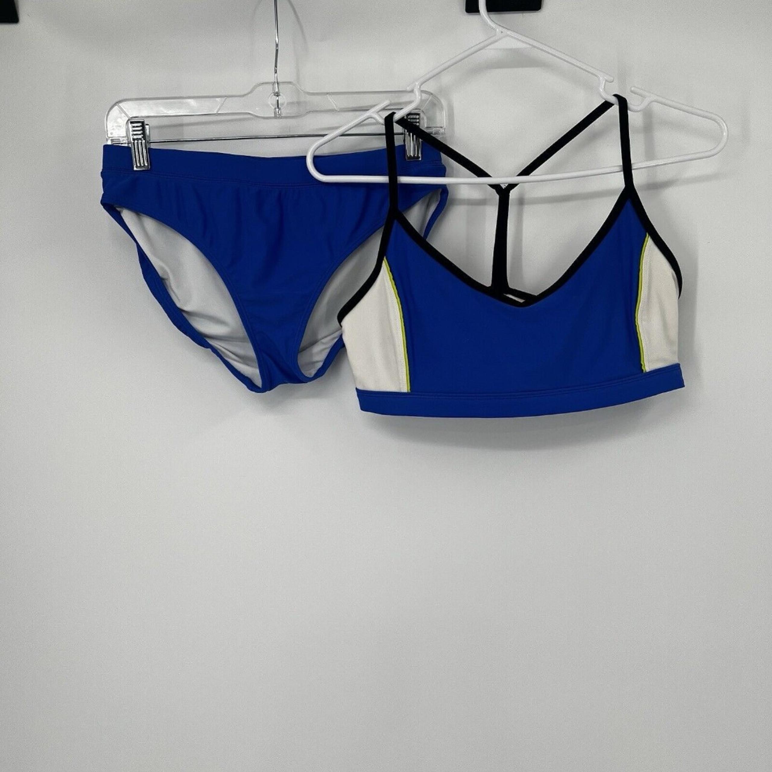 Womens M Reebok Bikini Blue White Racerback 2 Piece Swimsuit Swim Bathing Suit