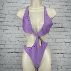 Gigi C Purple Asymmetrical Cheeky One Piece Swimsuit Cut Out USA Made Size Small