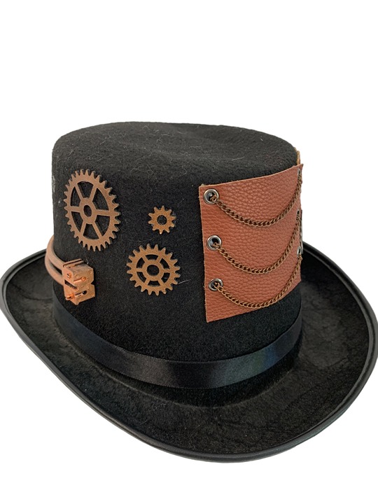 Unisex VTG Festival Adult Steampunk Black Top Hat Gears Chains Size OS 23 7736