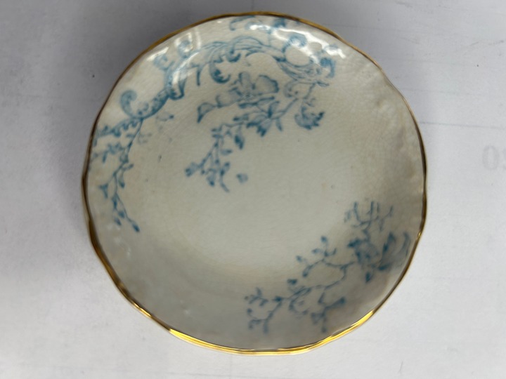 Antique W.H. Grindley & Co. Blue Floral Transferware Dish with Gold Trim
