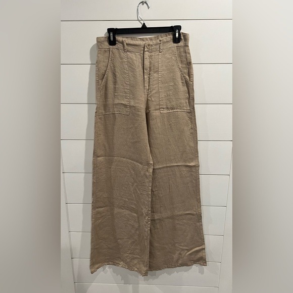 Enza Costa tan linen wide leg pants