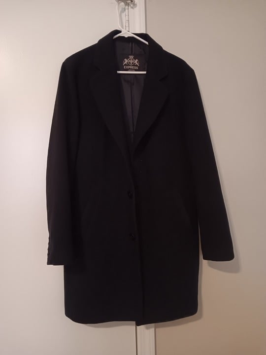 Express mens Medium black overcoat