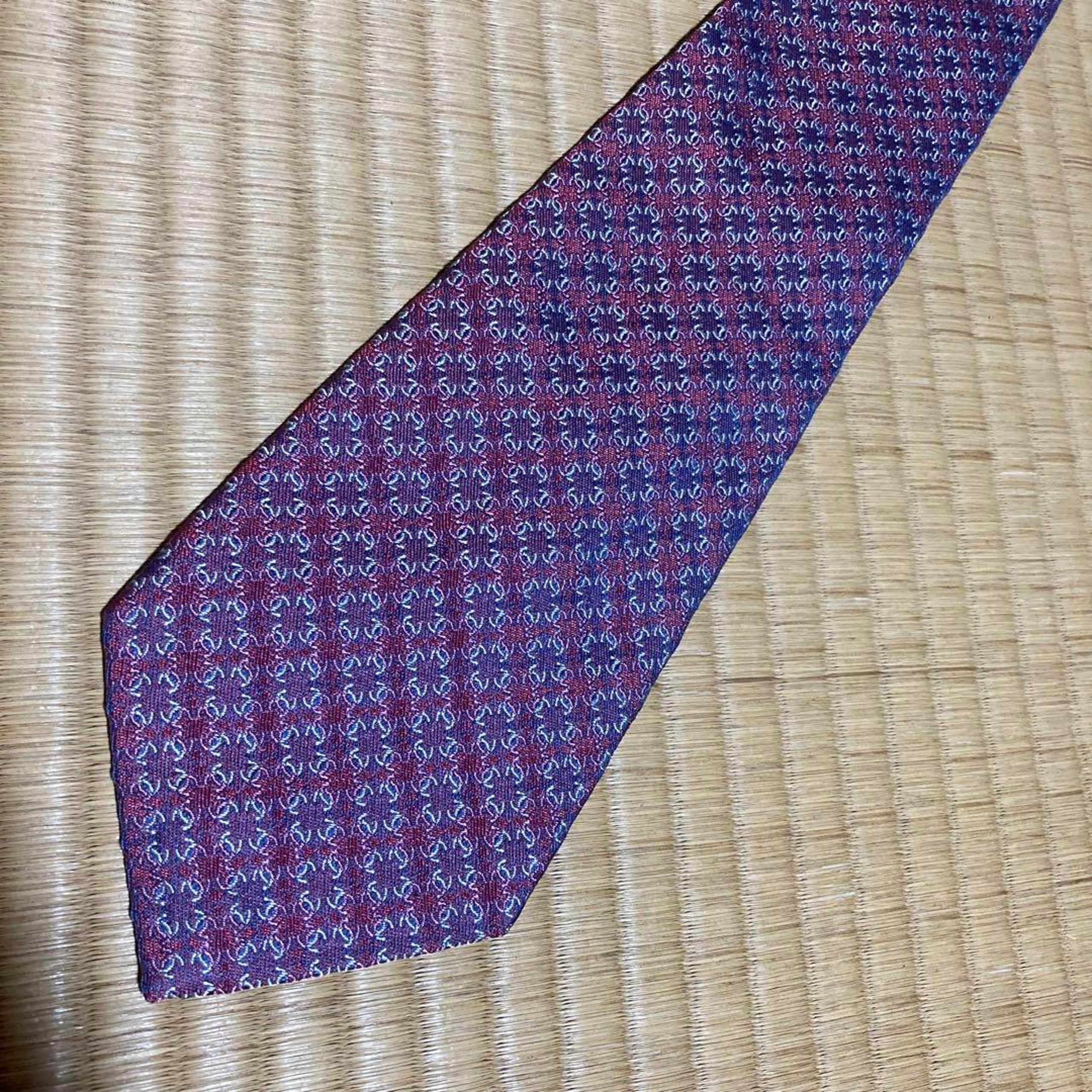 CHANEL Geometric Pattern Tie Red & Blue