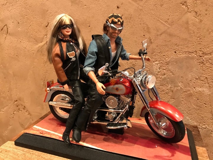 Barbie Doll Collectible Harley Davidson Motorcycle and 2 Barbie Dolls Set