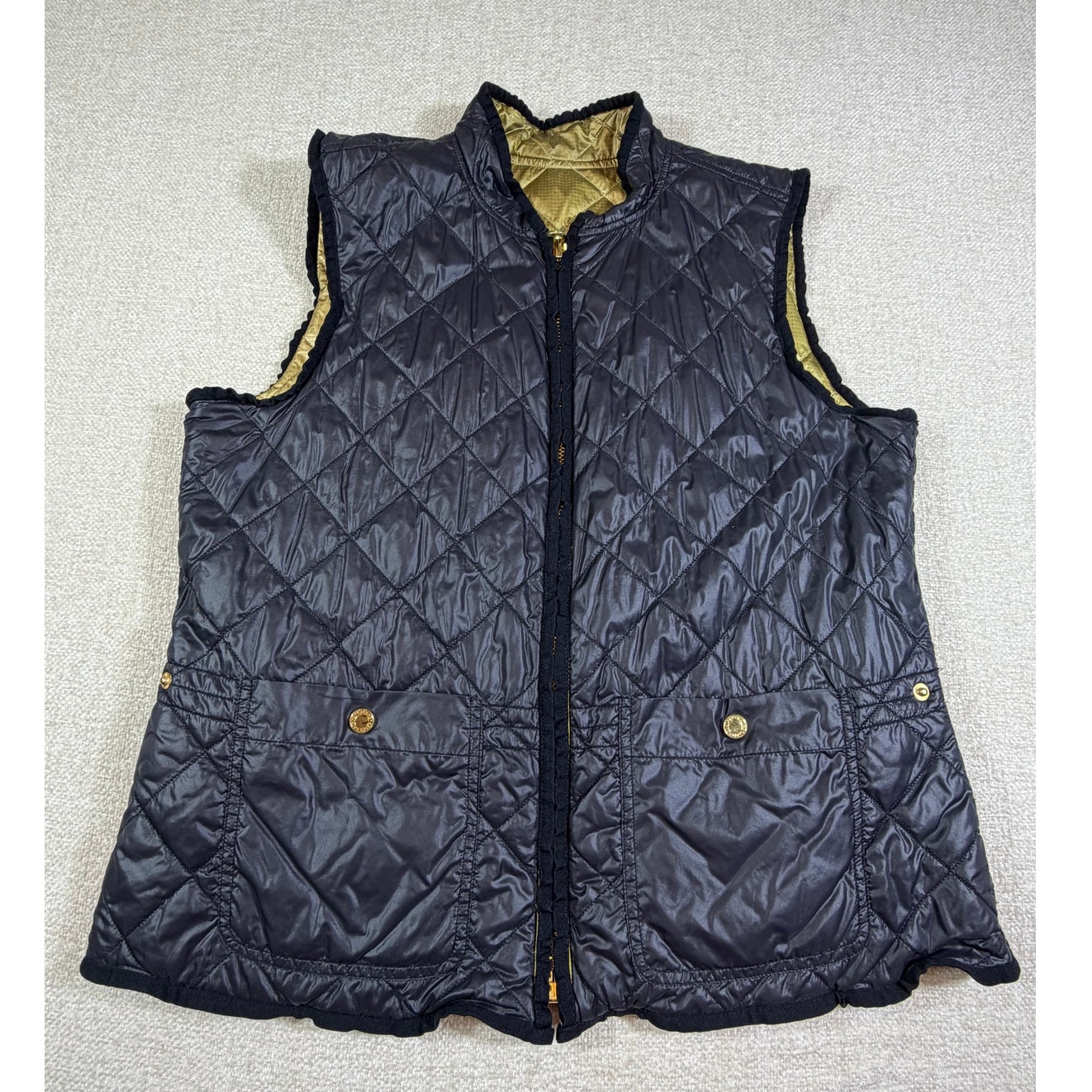 Lauren Ralph Lauren Women Large Black Gold Reversible Quilted Puffer Vest Jacket
