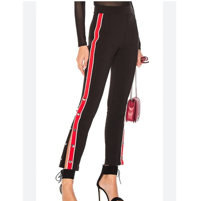 Lovers and Friends Revolve On Track Legging in Black Red Stripe Snap Side Medium