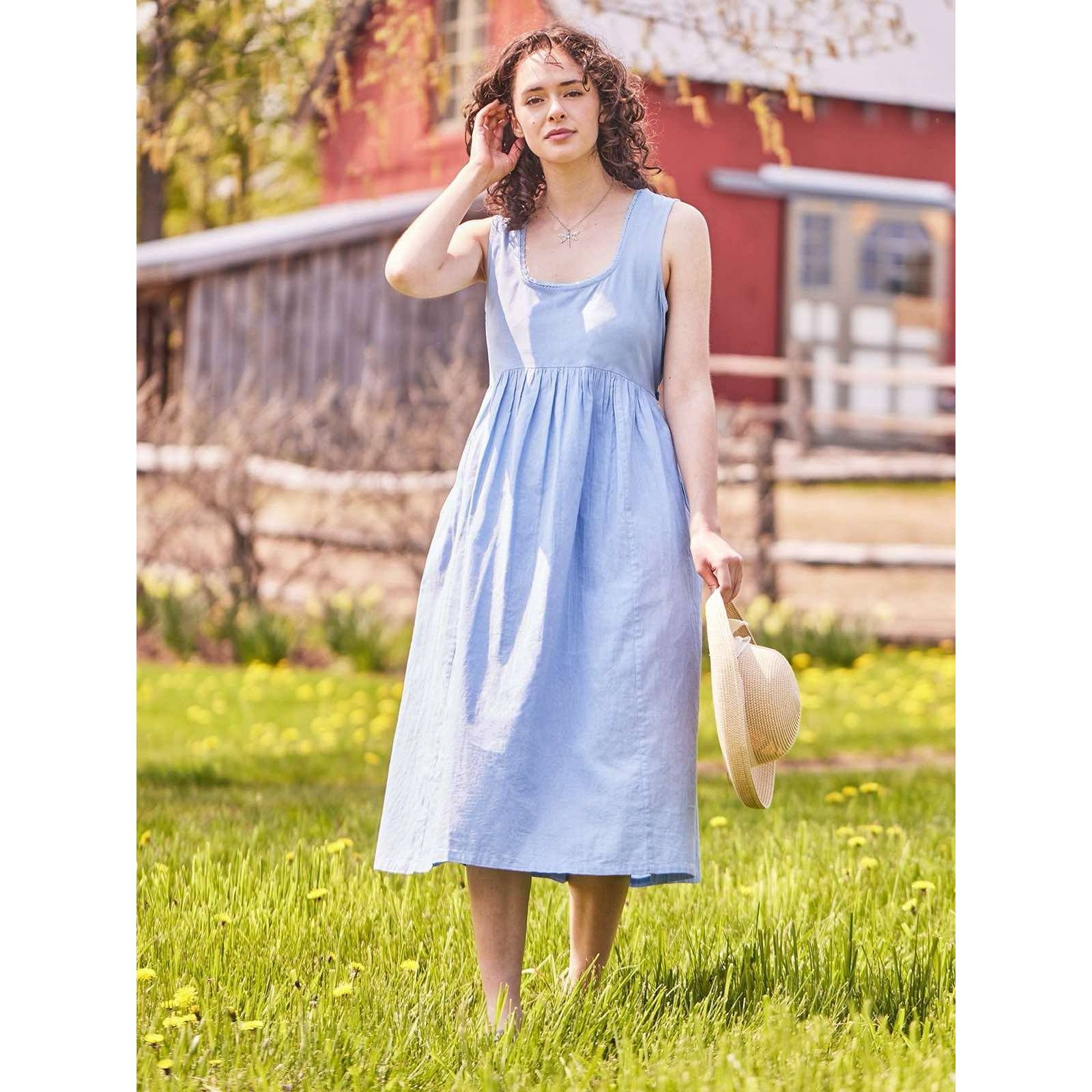 April Cornell Baby Blue Lace Trim Cottagecore Tie Back Midi Dress, size XL