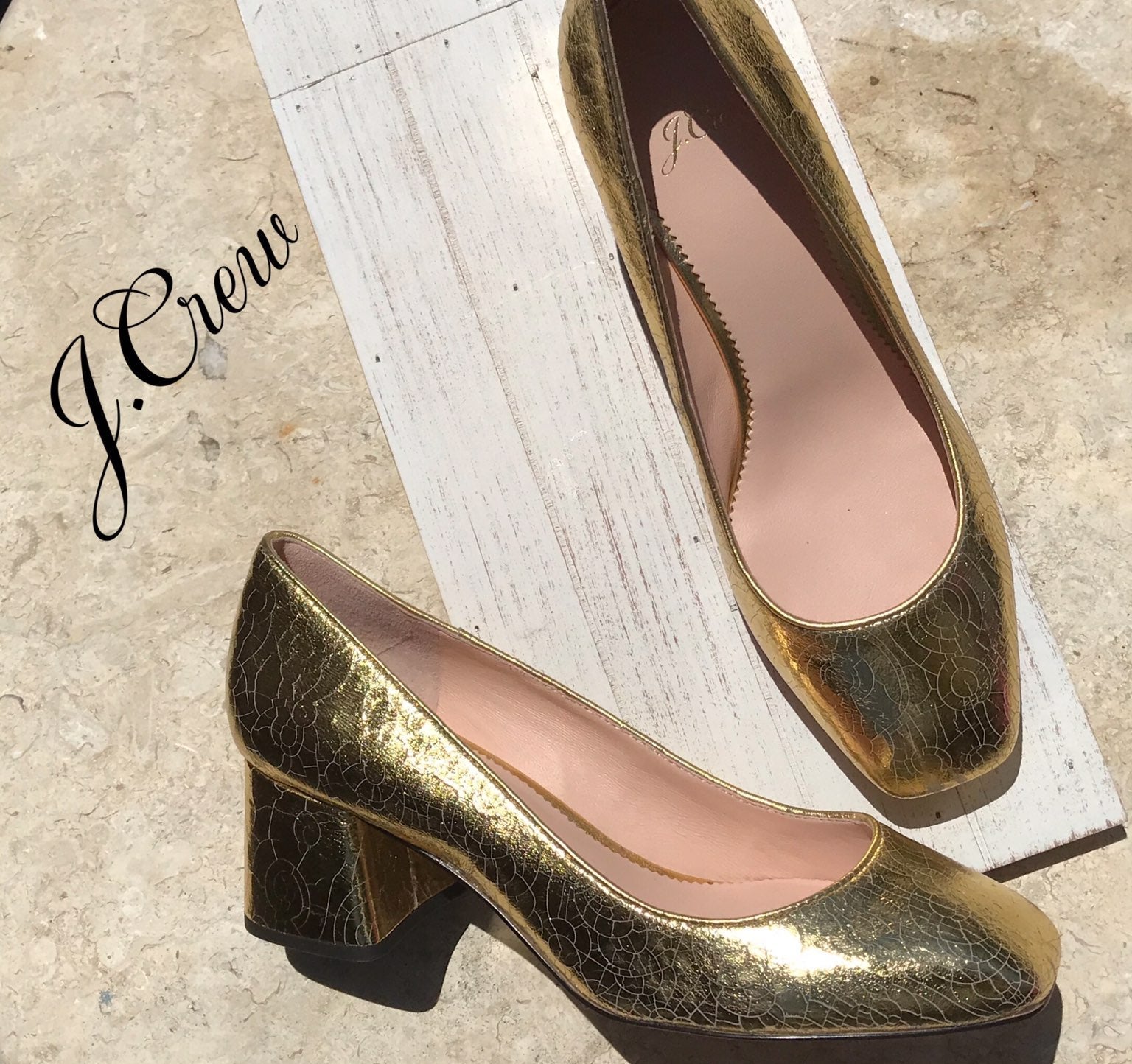 Gold Cracked Leather Celia Pumps size 7