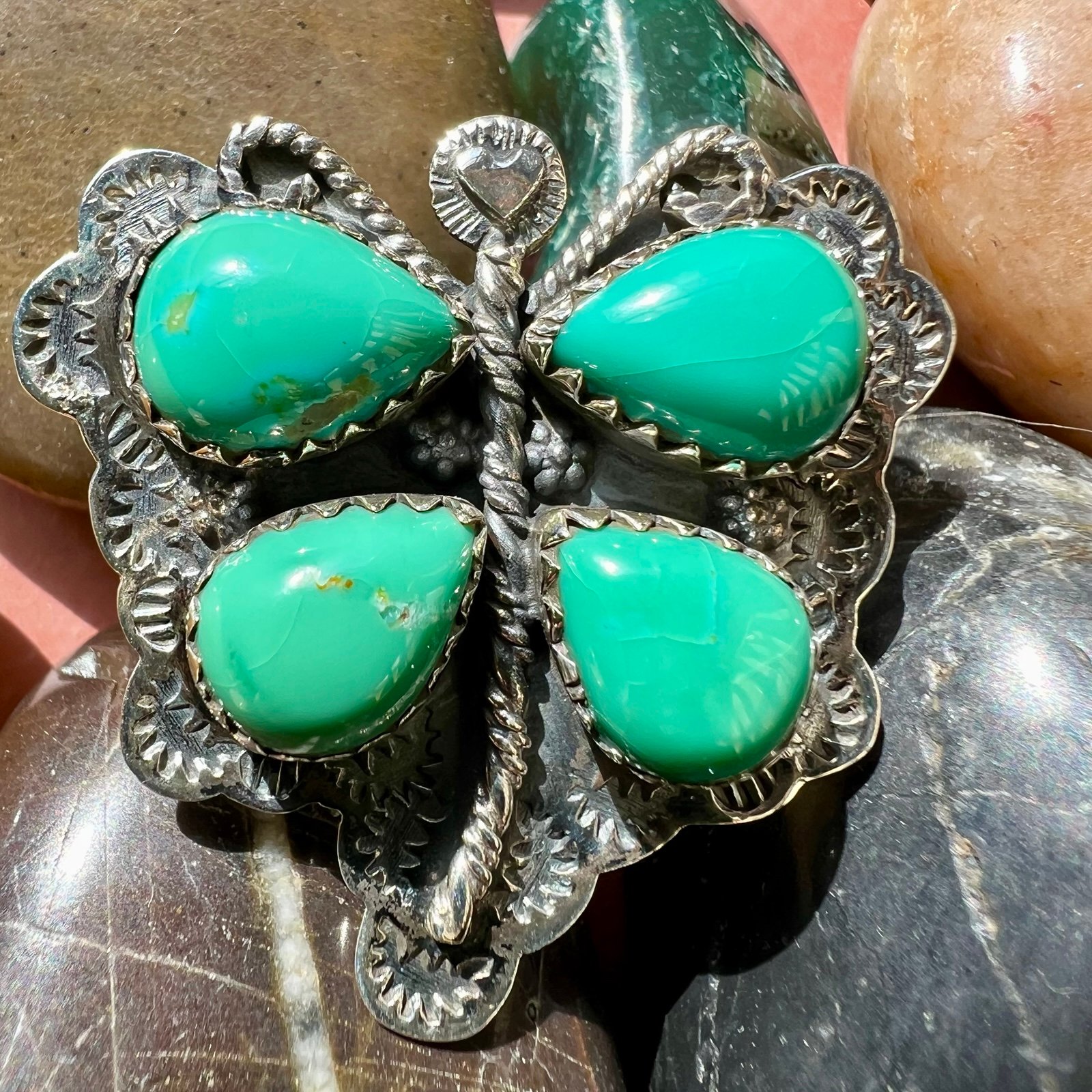925 Sterling Silver & Kingman Turquoise Butterfly Ring Size 7.5
