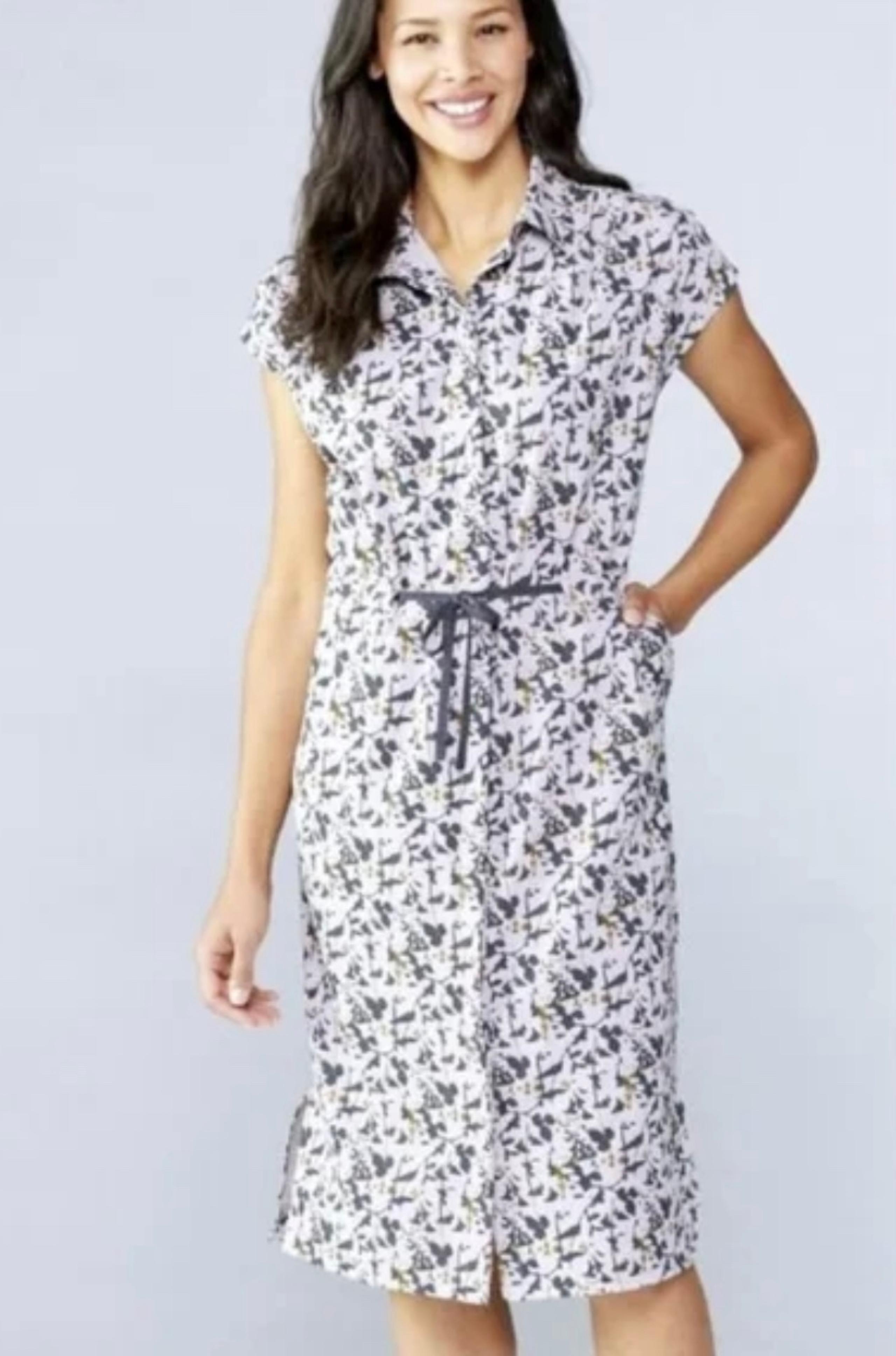 REI Co-op Midi Shirt Dress M Floral Print Drawstring Outdoor Summer Travel