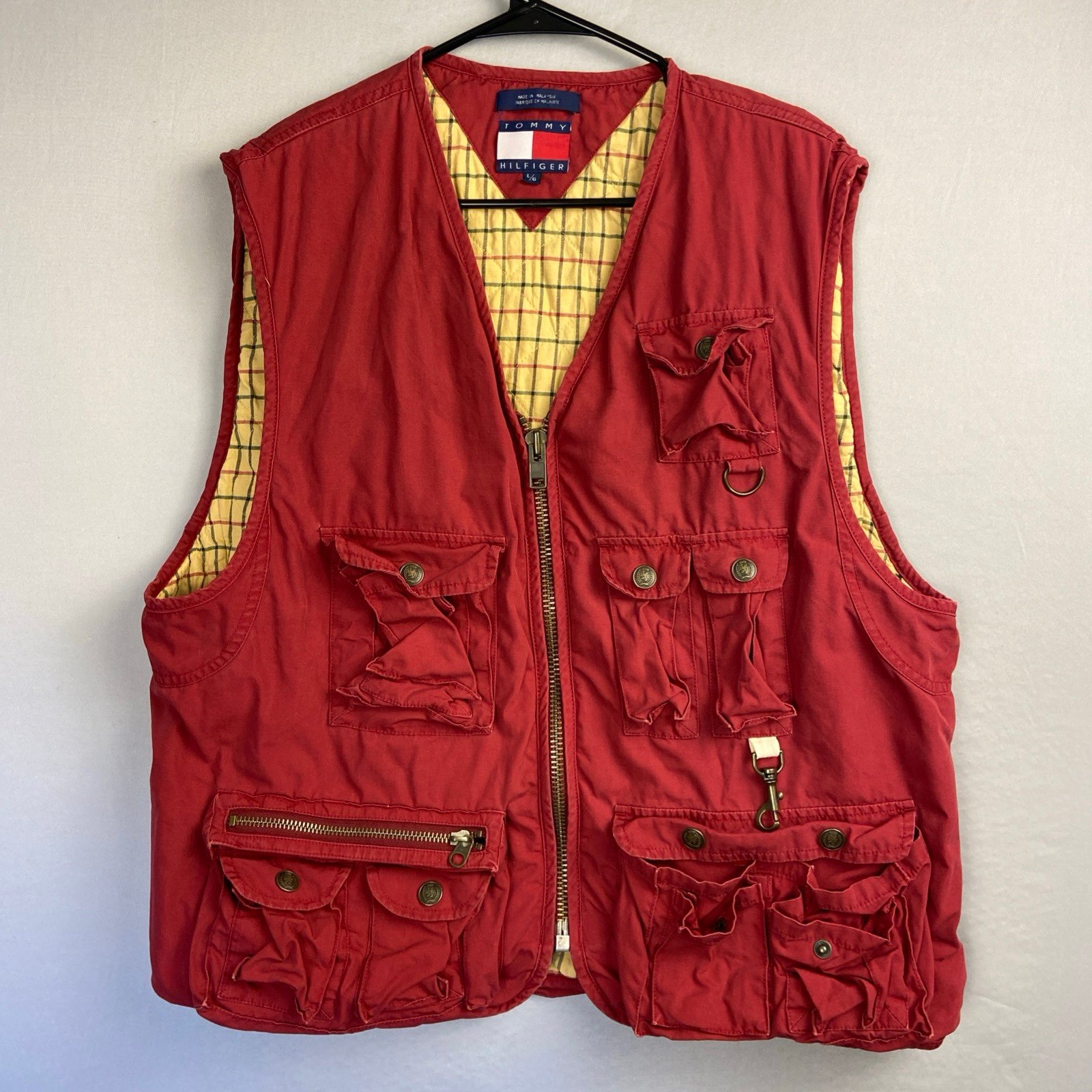 Vest Vtg Tommy Hilfiger Utility Fishing Vest Men’s Large Red Cargo Cotton