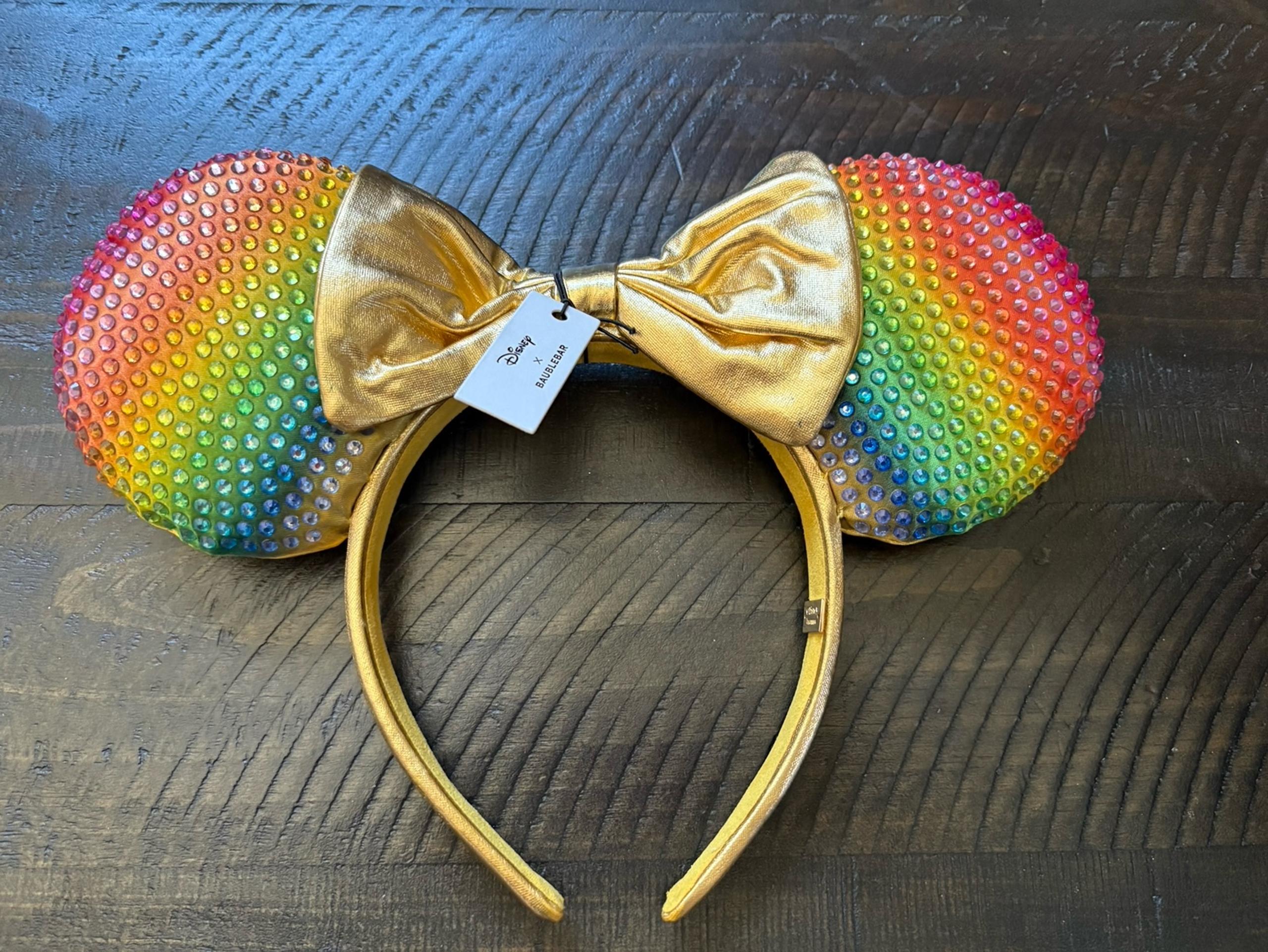 Disney Baublebar Rainbow Sparkle Gold Minnie Mouse Ears Headband NWT