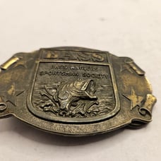Bass Anglers Sportsmanship Brass Western Belt Buckle Used Condition With Stars.