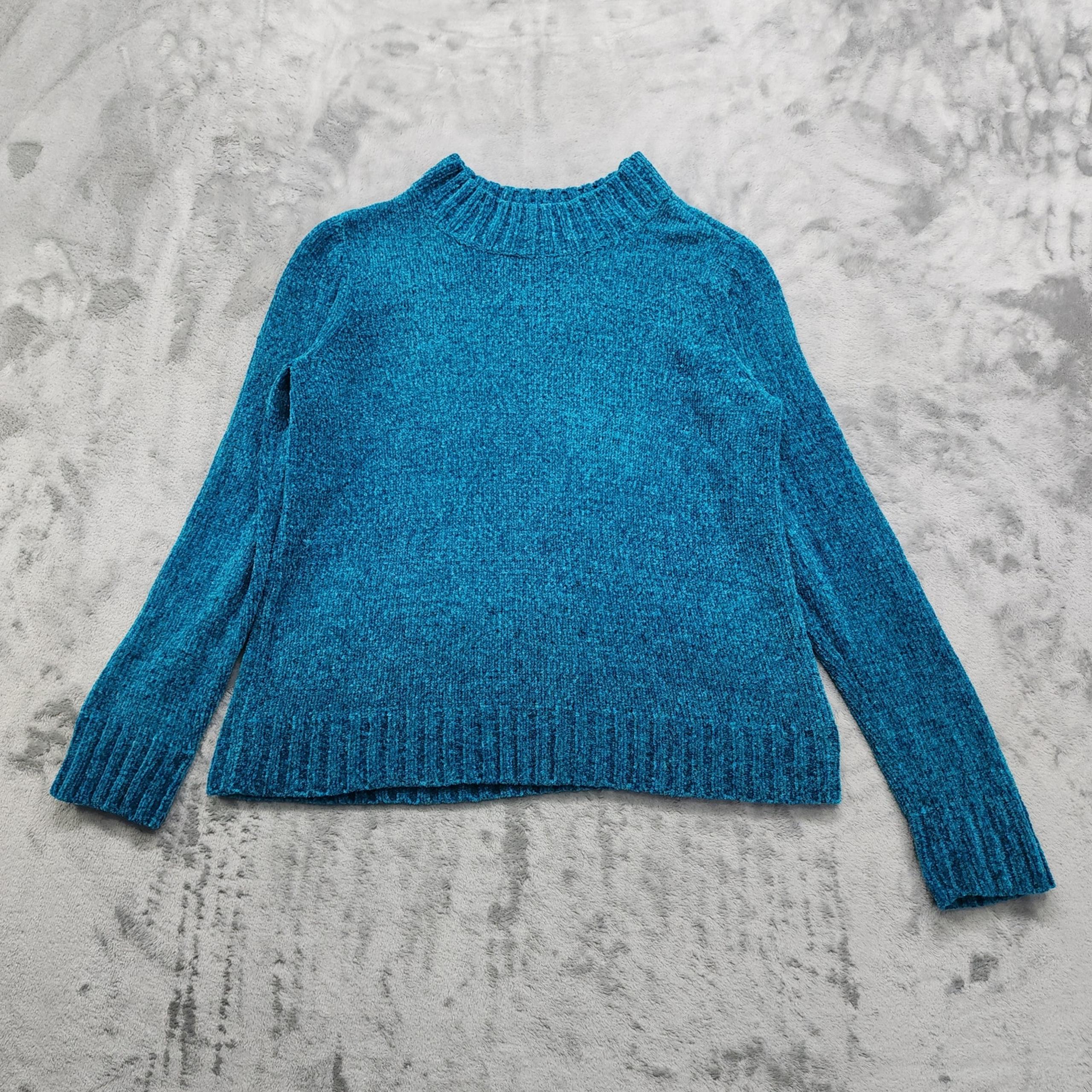 White Stag Sweater Womens M Blue Mock Neck Pull Over Chenille Knit Soft Cozy
