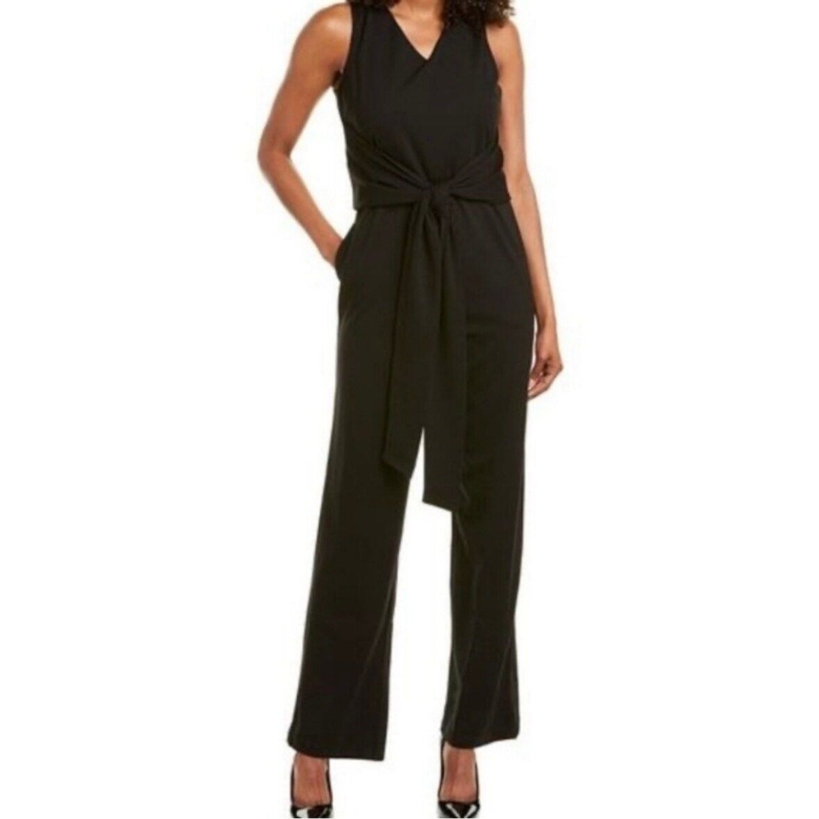 J. McLaughlin Black Raye Jumpsuit V-neck Sleeveless Wide Leg Minimalist Chic XL