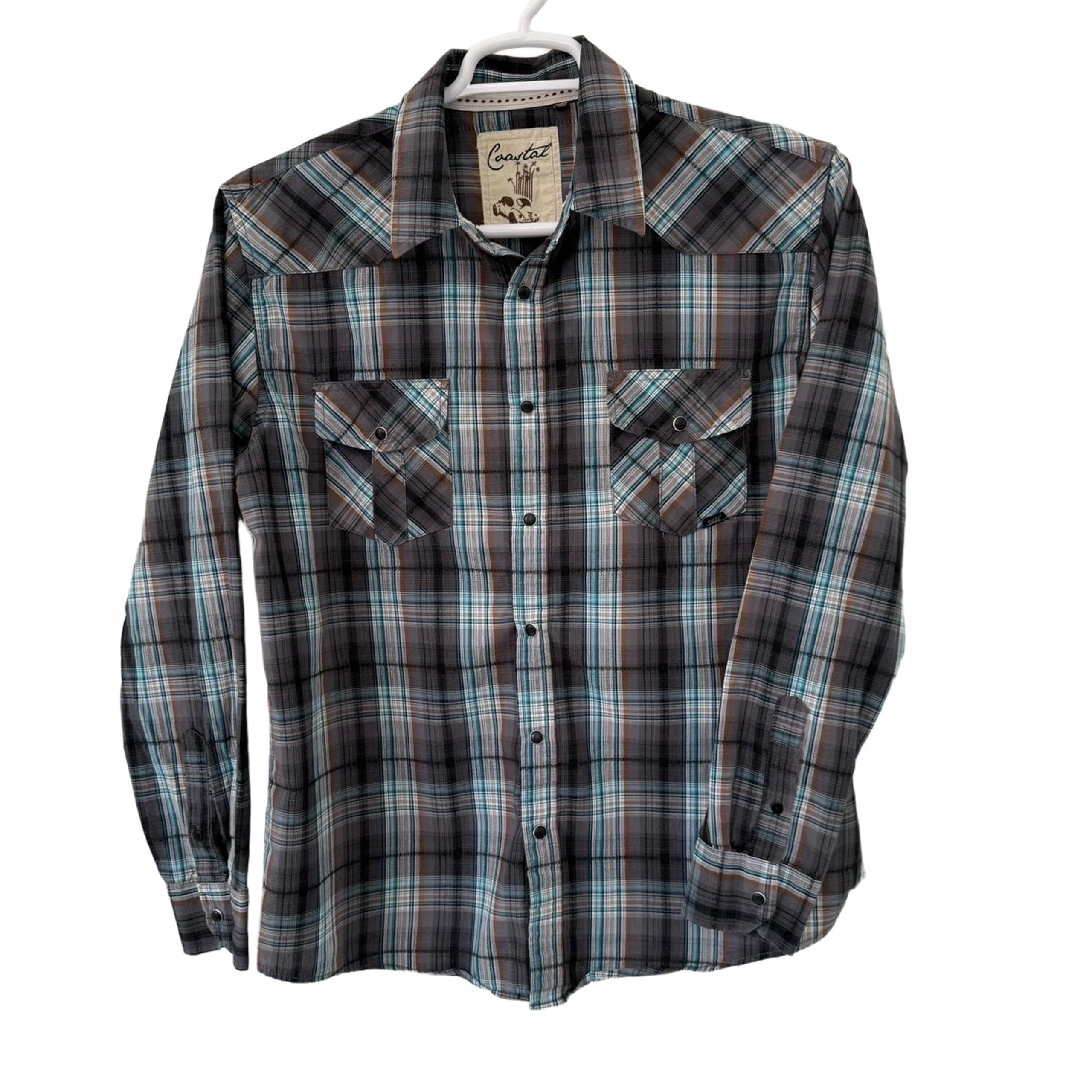 Coastal Shirt Mens Western Plaid Pattern Long Sleeve Snap Buttons Pockets