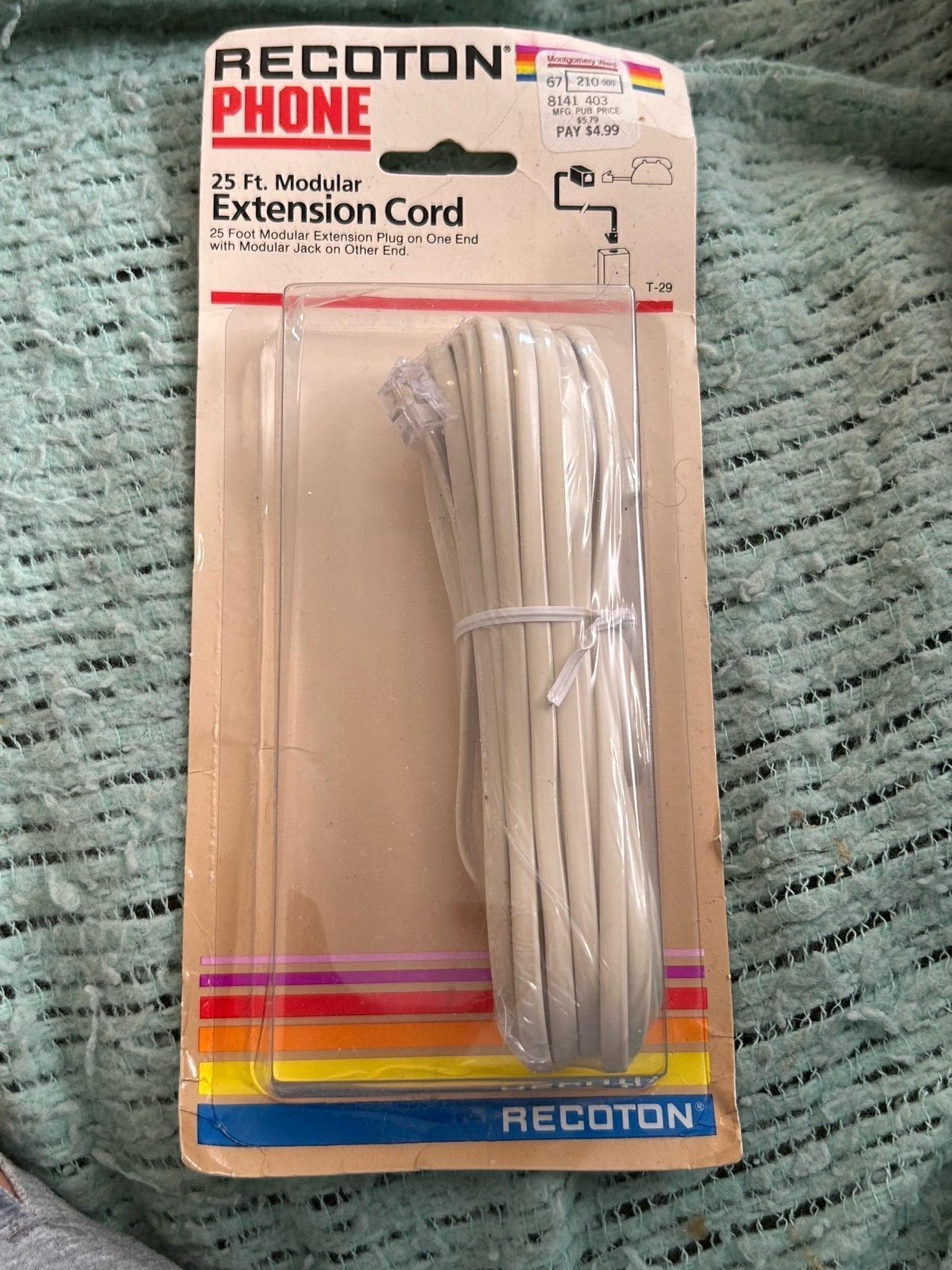 Vintage phone extension cord. Recoton Phone 25ft Modular Extension Cord