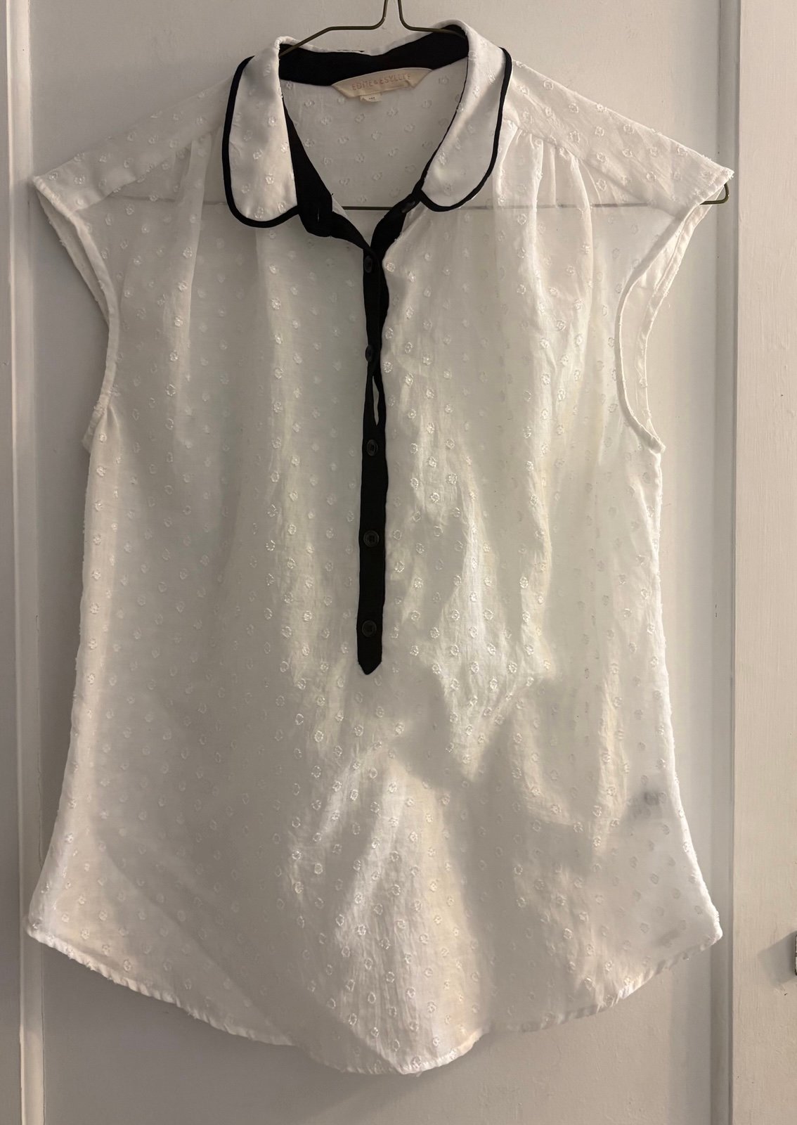 Anthropologie Edme & Esyllte Women Sleeveless Top Blouse Size 4 Swiss Dot White