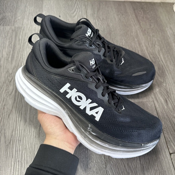 Hoka Bondi 8 Shoes Mens 12 4E Black White Road Running Support Trainer