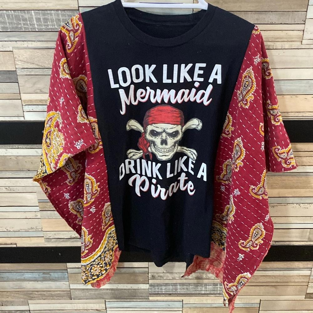 AMBER. Handmade Pirate graphic top/poncho, by Susie.