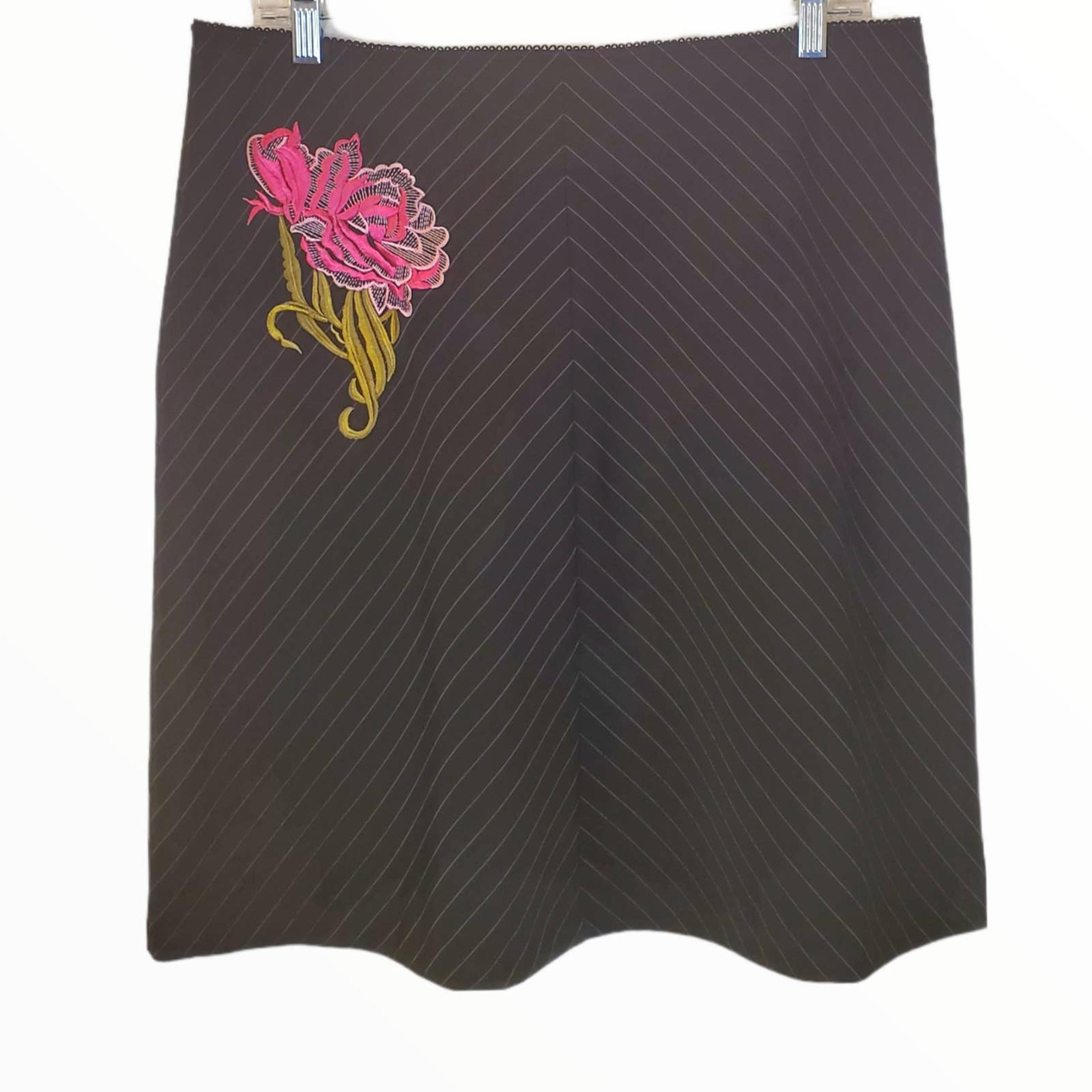 Vintage 90s Y2K B. Darlin Pinstripe Embroidered A-line Skirt