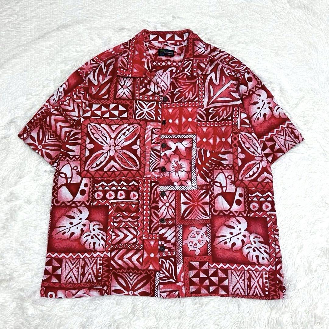 Rare Size Aloha Shirt XXL, All-Over Hibiscus Print, Patchwork Style, Red, Cotton