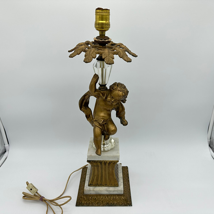 Vintage Leviton Cherub Putti Statue Table Lamp Marble Base 21 Tall