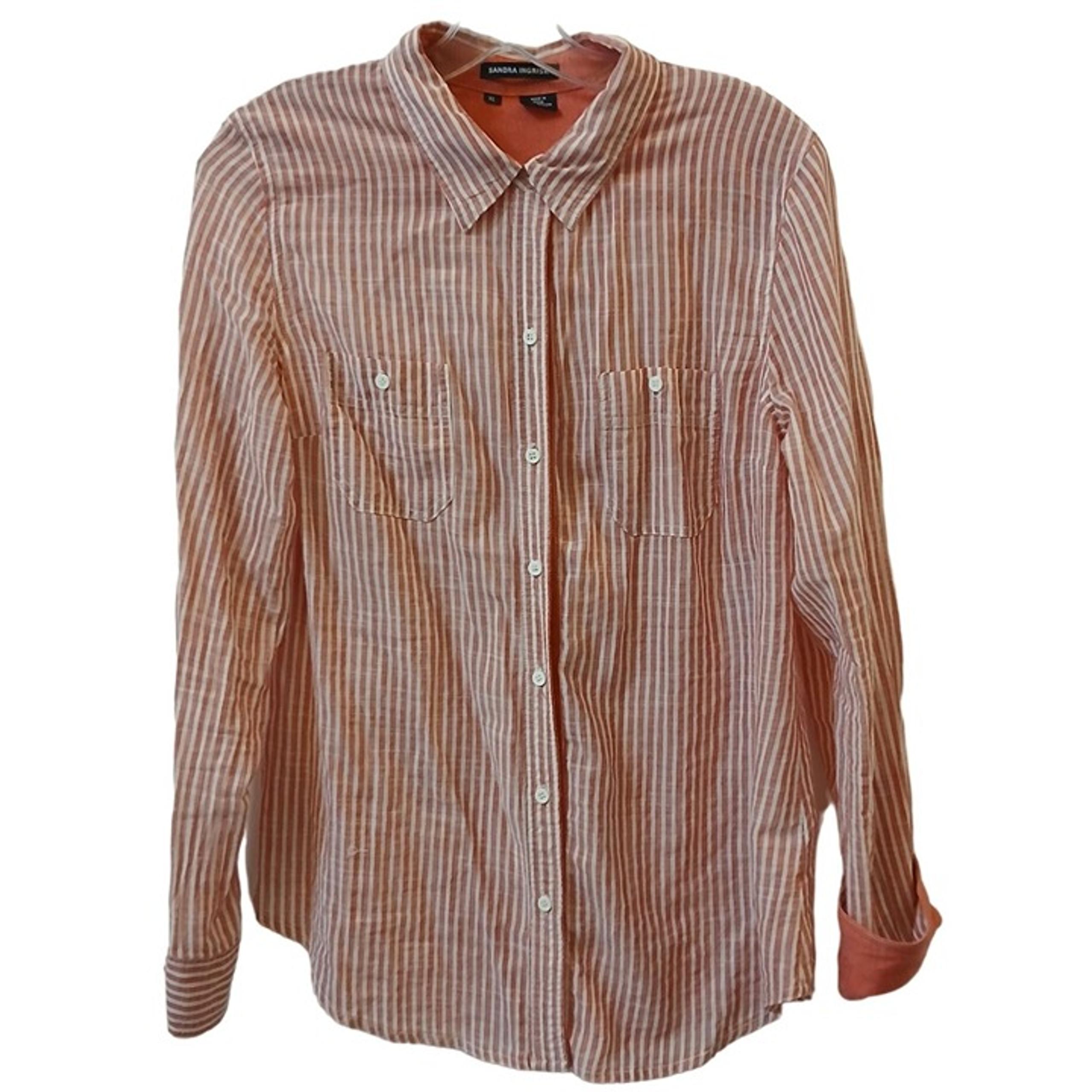 Sandra Ingrish XL Striped Button Shirt Flip Cuff Long Sleeves 100% Cotton #I-2