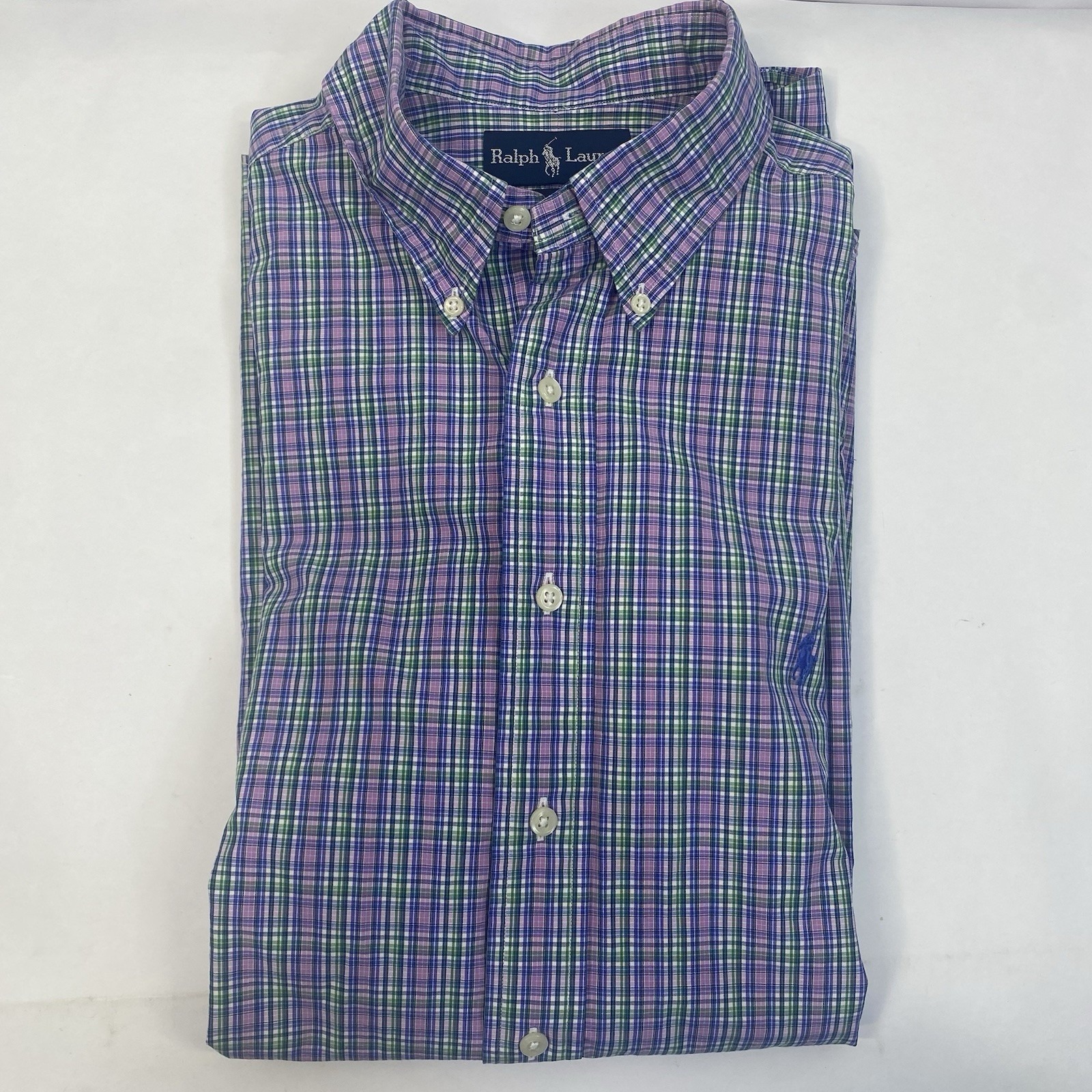 Ralph Lauren Polo Men's Classic Pink Blue Green Plaid Button Up Shirt XL