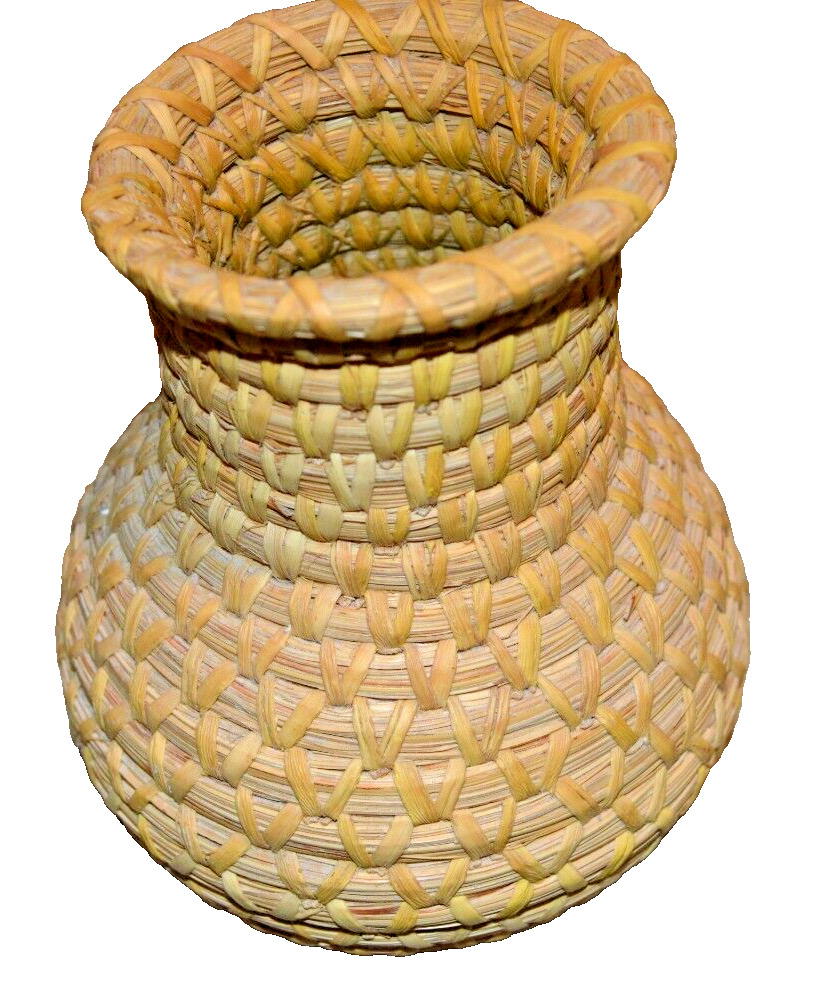 Native American Indian Papago Basket Olla Woven Coiled Straw Grass Susan Ventura