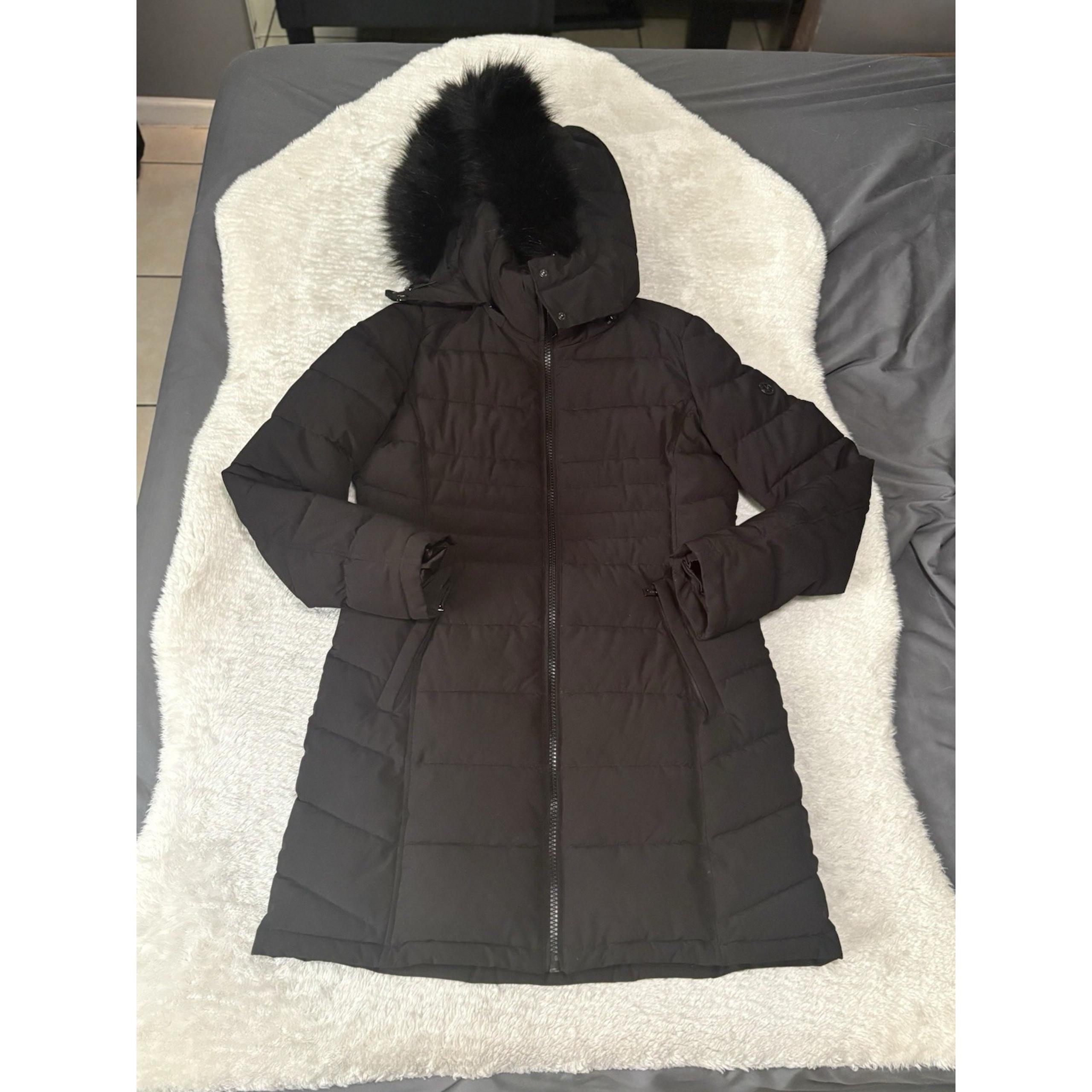 Calvin Klein Hooded Quilted Down Puffer Coat Jacket Black Small Women's Full Zip