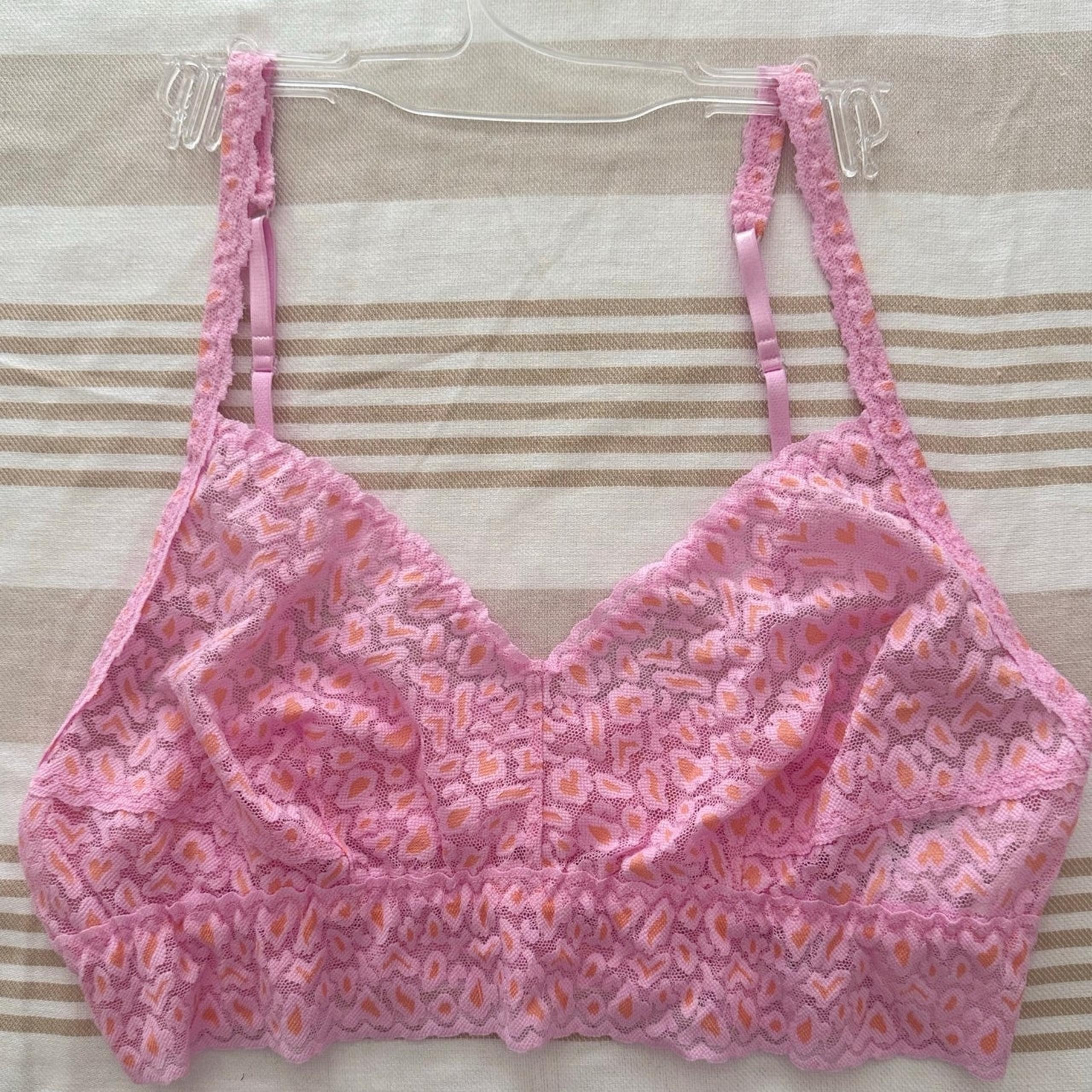 Hanky Panky NWOT | retro bralette lace bra rose pink + orange blossom | Large