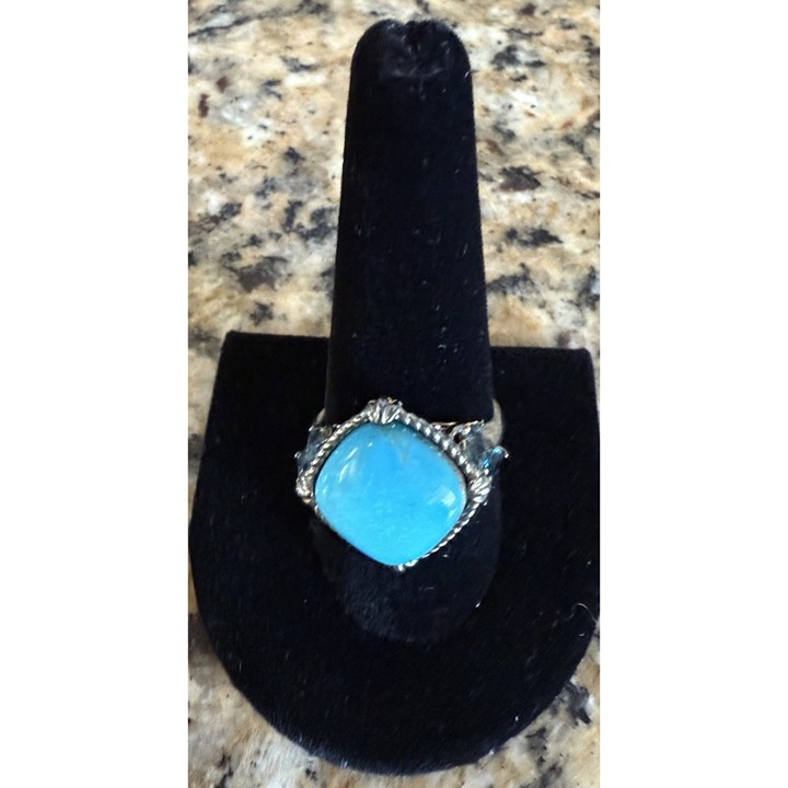 Sterling Silver Turquoise Blue Topaz Ring Size 10 Vintage