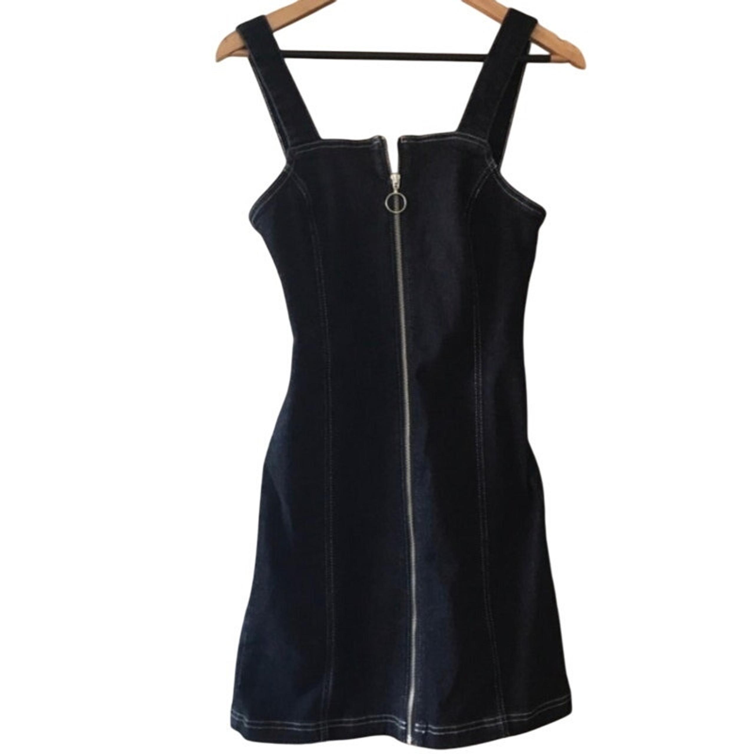 TOPSHOP Stretch Denim Zip Dress In Washed Black Size 6