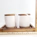 Rae Dunn SALT & PEPPER Cellars w/ Wooden Lids & Wooden Tray