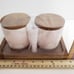 Rae Dunn SALT & PEPPER Cellars w/ Wooden Lids & Wooden Tray